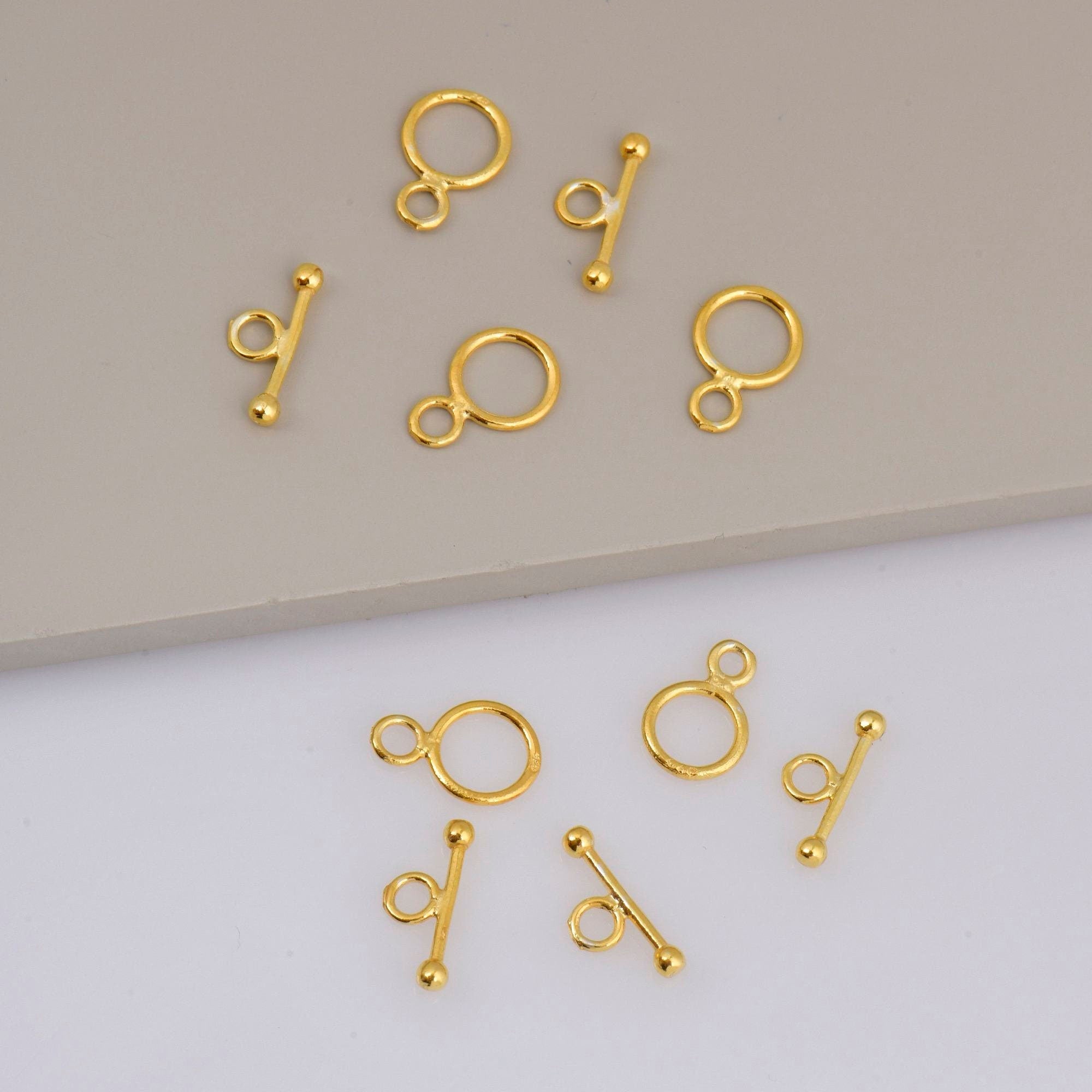 24K Gold Vermeil Toggle Clasps, 925 Solid Silver Toggle Clasp, Gold Plated Plain Toggle Clasp Set, Jewelry Supply, Jewelry Findings, VM59A