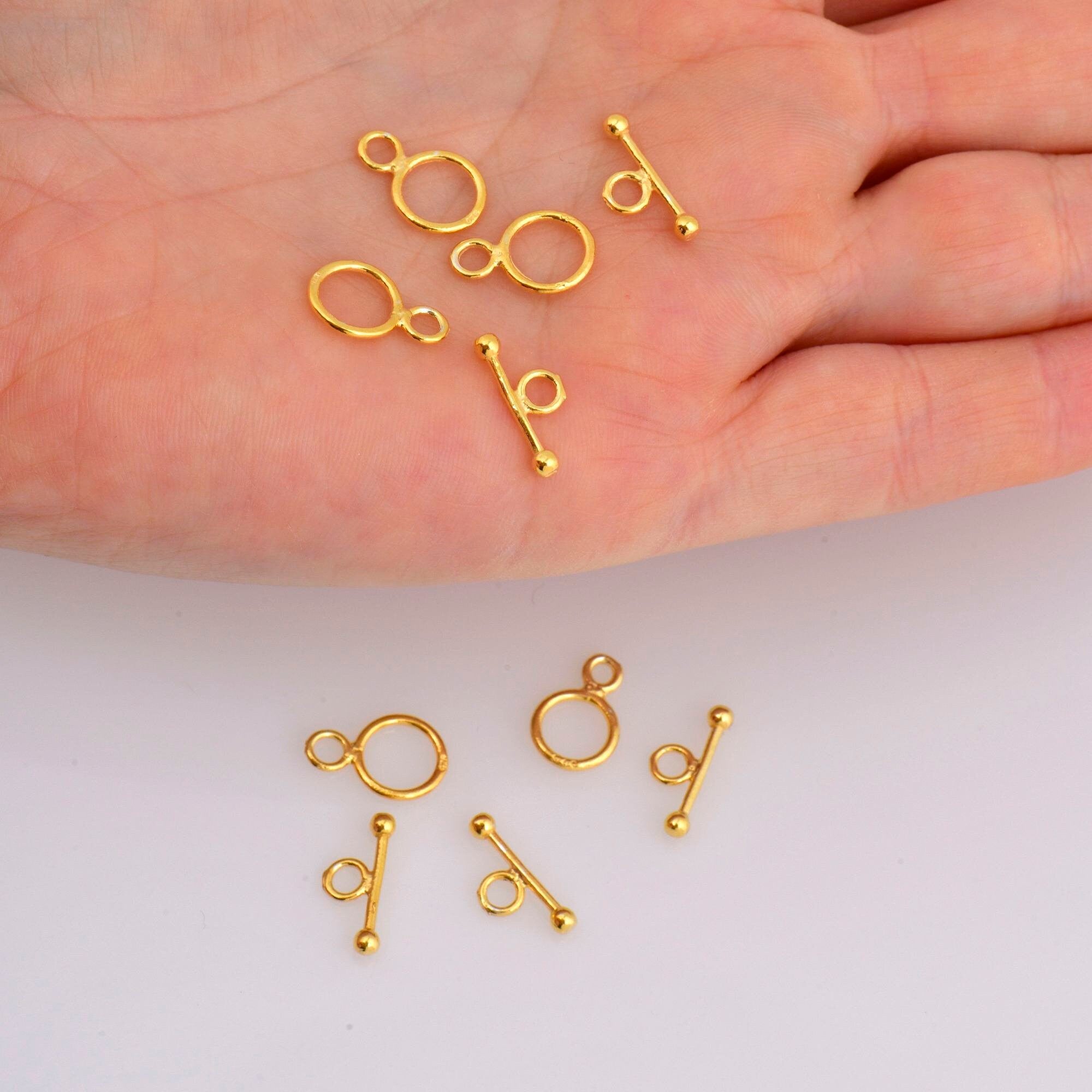 24K Gold Vermeil Toggle Clasps, 925 Solid Silver Toggle Clasp, Gold Plated Plain Toggle Clasp Set, Jewelry Supply, Jewelry Findings, VM59A