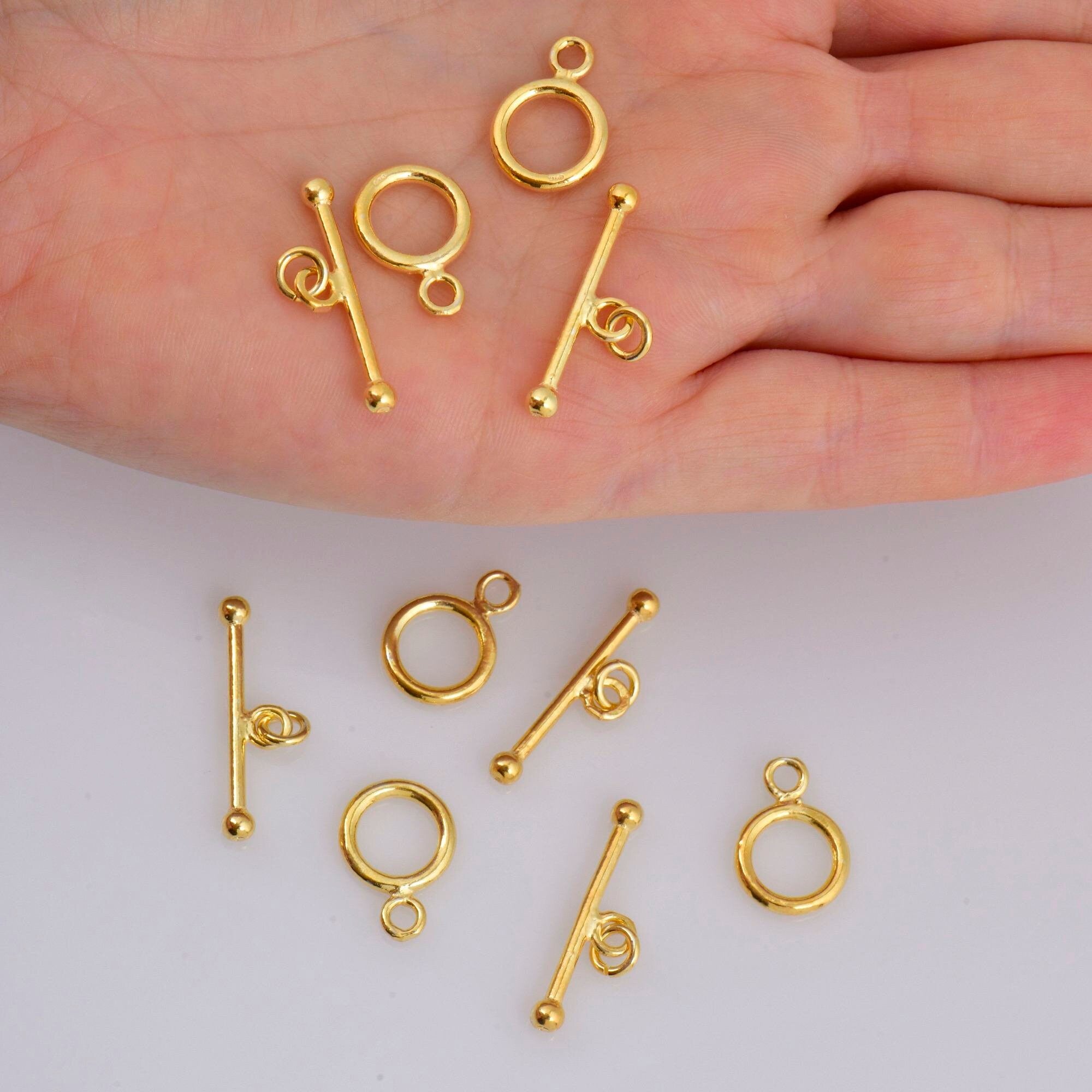 24K Gold Vermeil Toggle Clasps, 925 Solid Silver Toggle Clasp, Gold Plated Plain Toggle Clasp Set, Jewelry Supply, Jewelry Findings, VM59C