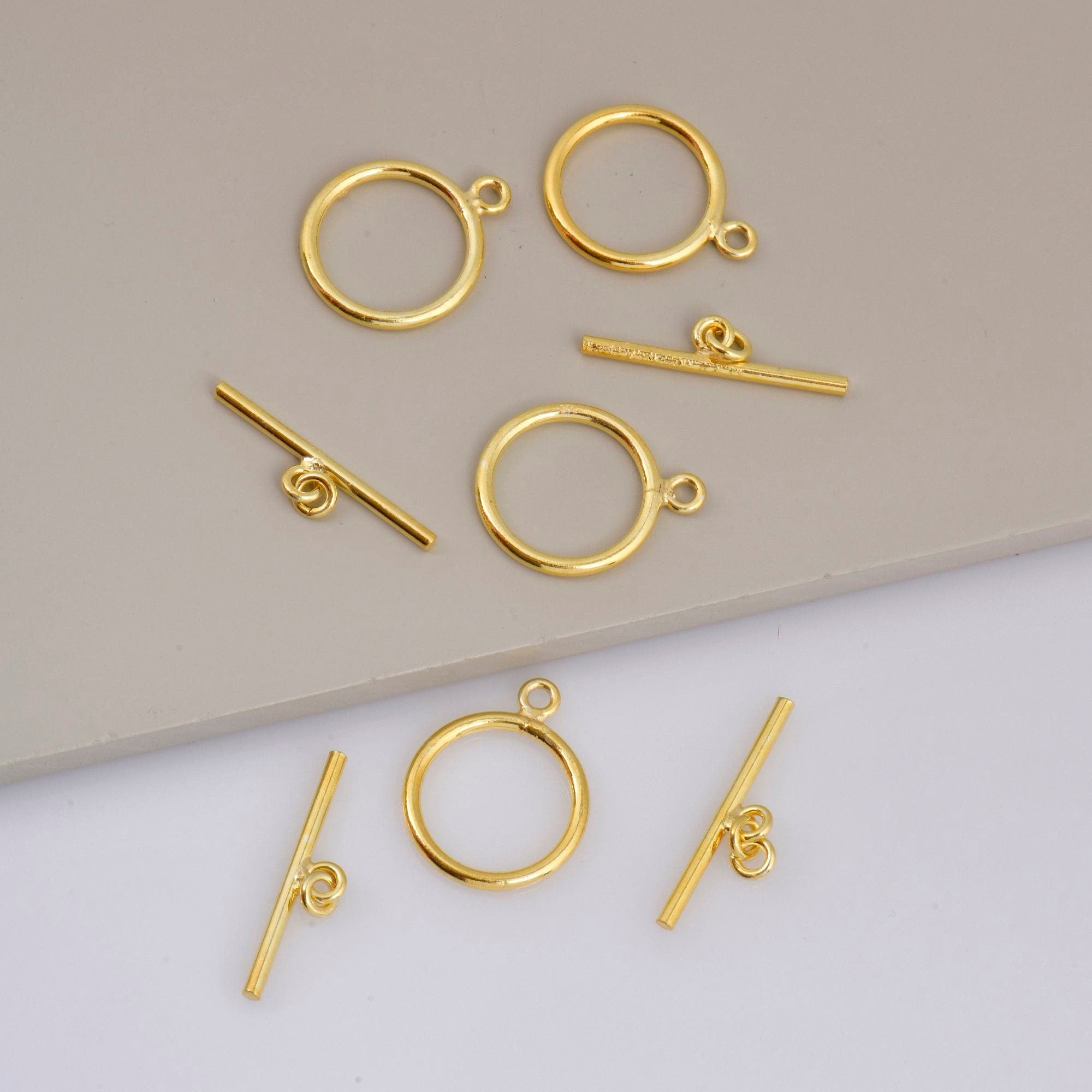24K Gold Vermeil Toggle Clasps, 925 Solid Silver Toggle Clasp, Gold Plated Plain Toggle Clasp Set, Jewelry Supply, Jewelry Findings, VM59E