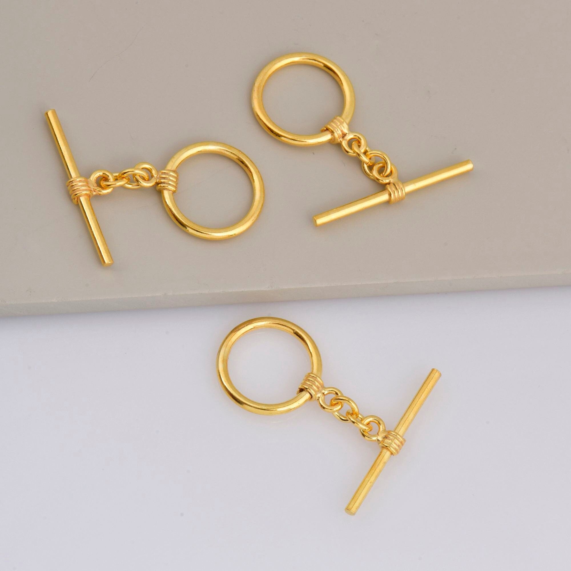 24K Gold Vermeil & 925 Silver Toggle Clasps, Silver Toggle Clasp, Gold Plated Antique Toggle Clasp Set, Jewelry Supply, M/VM60A-B