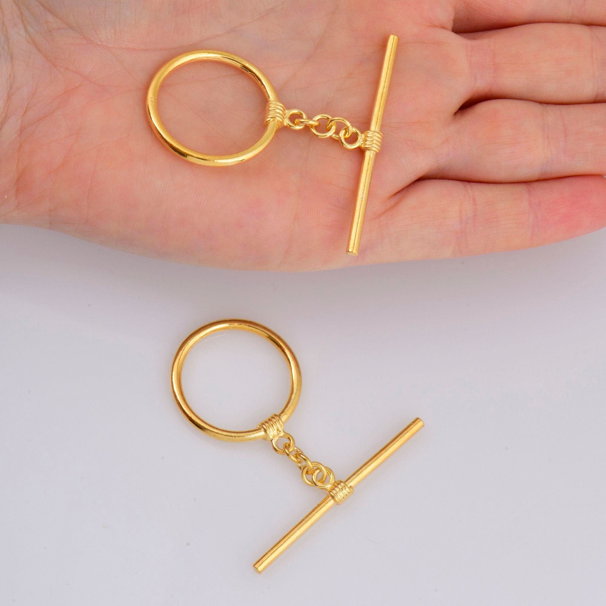 24K Gold Vermeil Toggle Clasps, 925 Solid Silver Toggle Clasp, Gold Plated Antique Toggle Clasp Set, Jewelry Supply, Jewelry Findings, VM60B