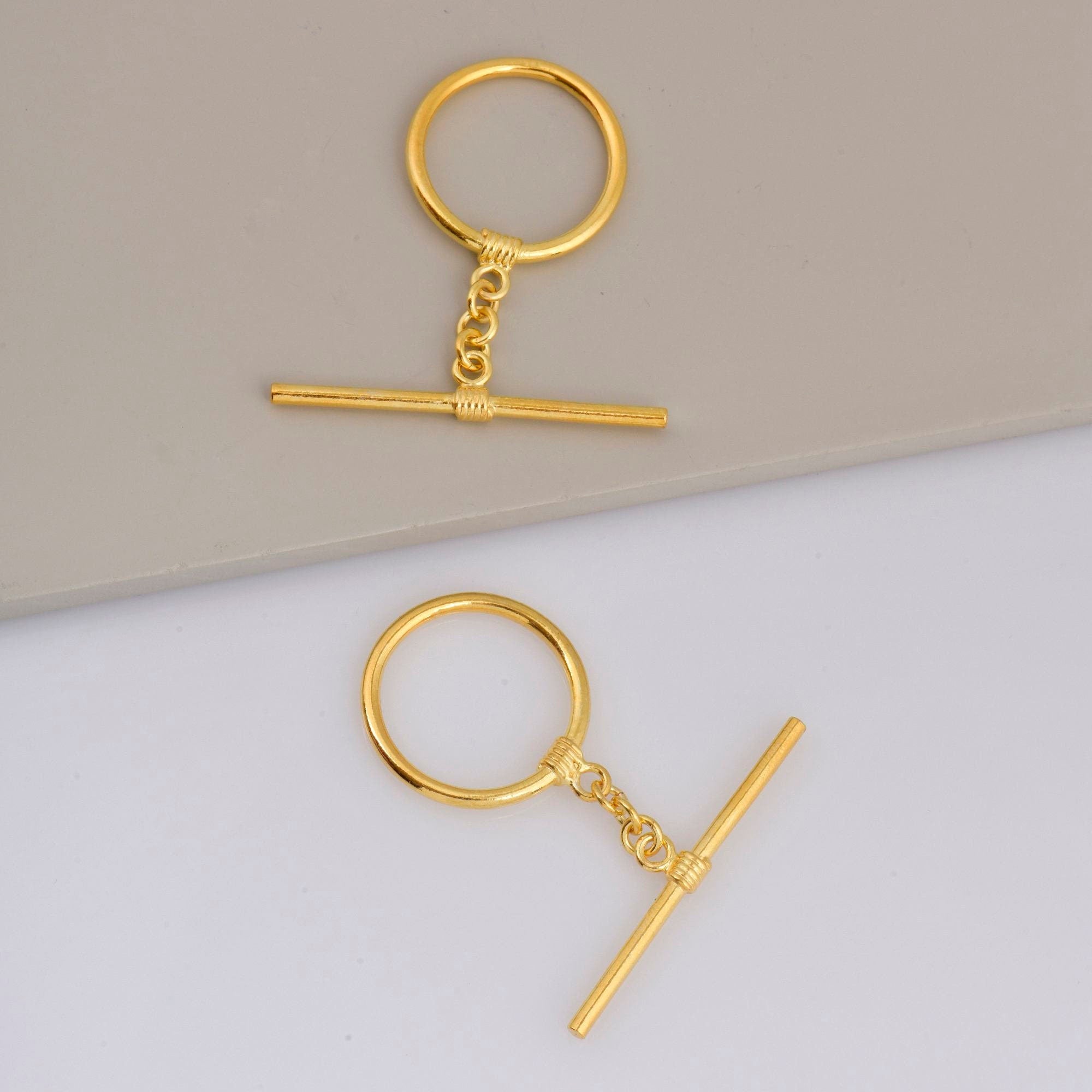 24K Gold Vermeil & 925 Silver Toggle Clasps, Silver Toggle Clasp, Gold Plated Antique Toggle Clasp Set, Jewelry Supply, M/VM60A-B