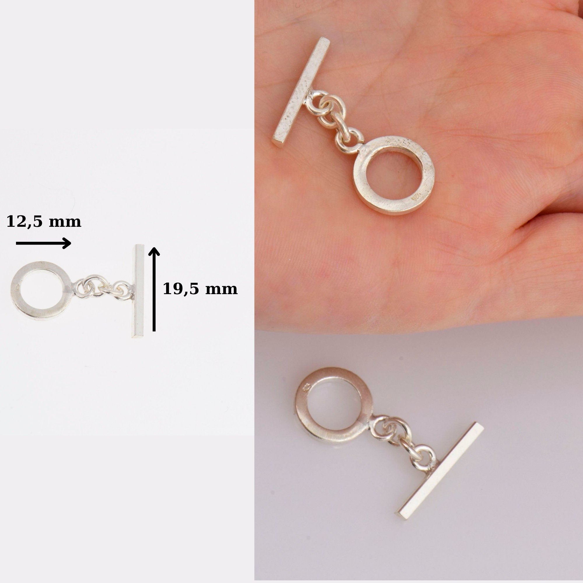 925 Silver Toggle Clasps, Solid Silver Toggle Clasp, Silver Plain Toggle Clasp Set, Jewelry Making Supplies, Jewelry Findings, M58A-C