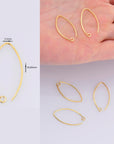 24K Gold Vermeil 26 mm V Shape Ear Wires, 925 Silver Earring Hooks in 24K Gold, V Ear Wires with Open Loop, Earrings Findings, VM49A