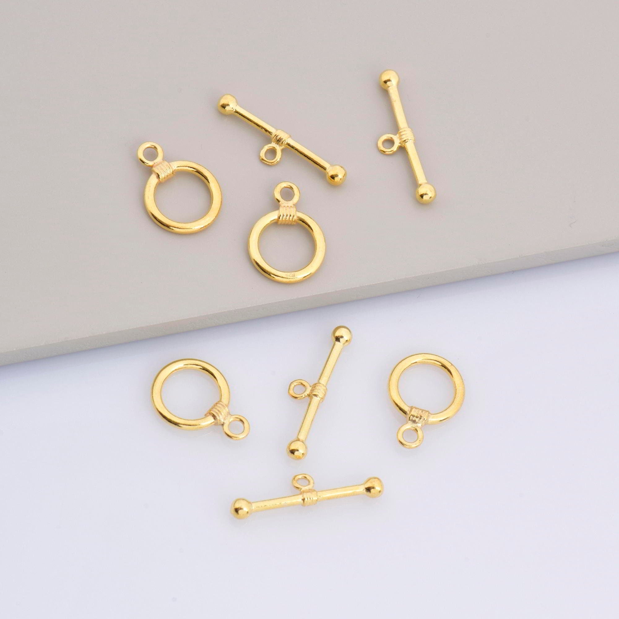 24K Gold Vermeil Toggle Clasps, 925 Solid Silver Toggle Clasp, Gold Plated Plain Toggle Clasp Set, Jewelry Supply, Jewelry Findings, VM61