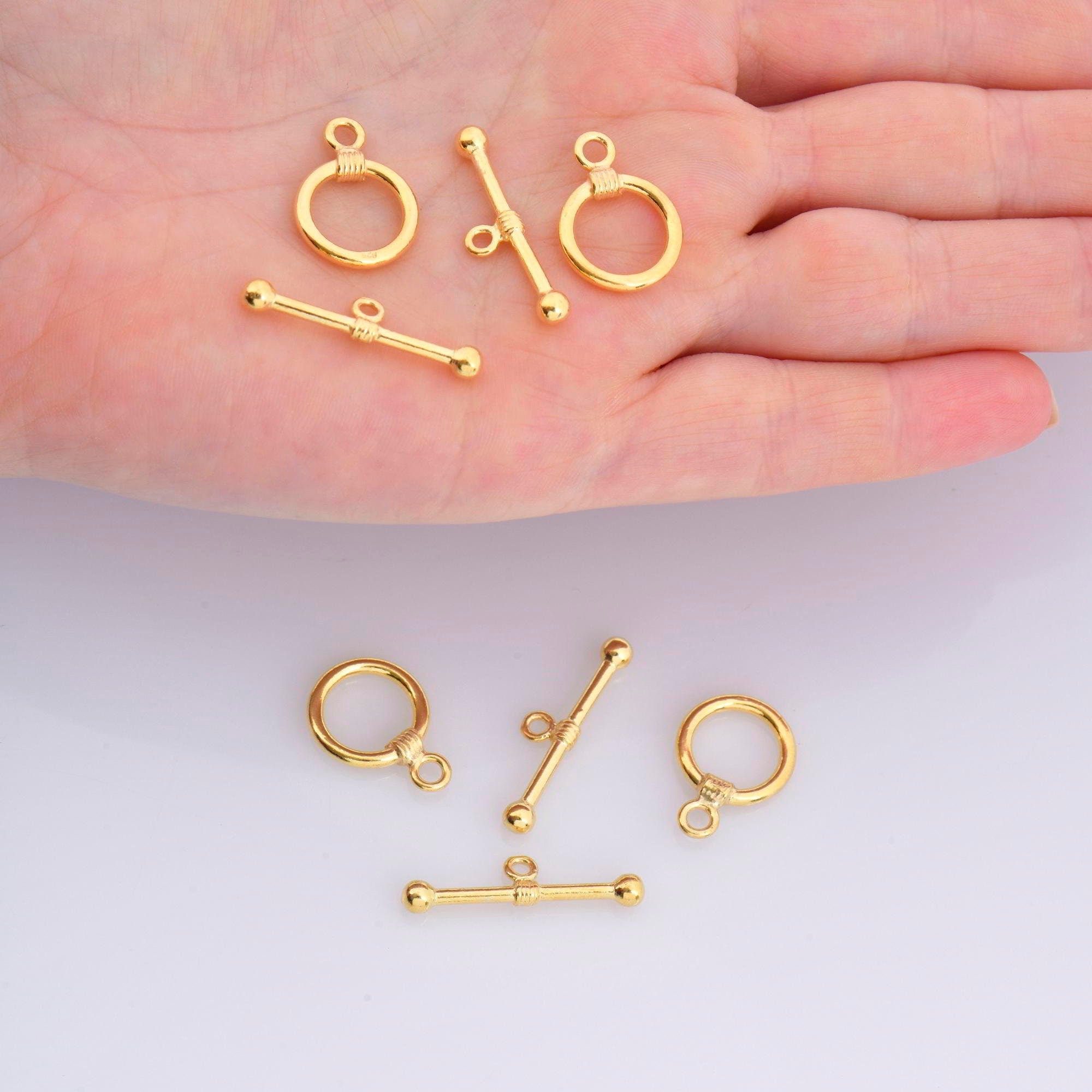 24K Gold Vermeil Toggle Clasps, 925 Solid Silver Toggle Clasp, Gold Plated Plain Toggle Clasp Set, Jewelry Supply, Jewelry Findings, VM61