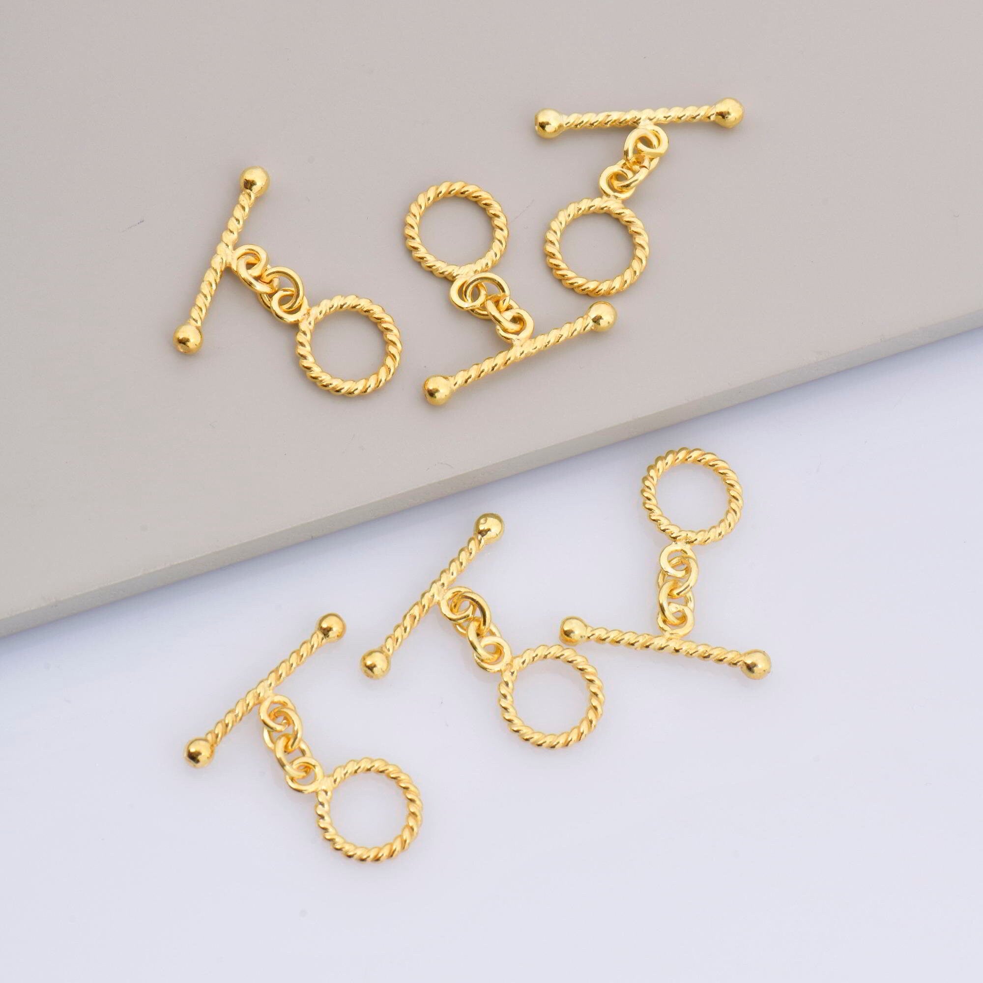 24K Gold Vermeil Twisted Toggle Clasps, 925 Silver Twisted Rope Design Toggle Clasp Set, Toggle Clasps, Jewelry Supplies, Findings, VM62A