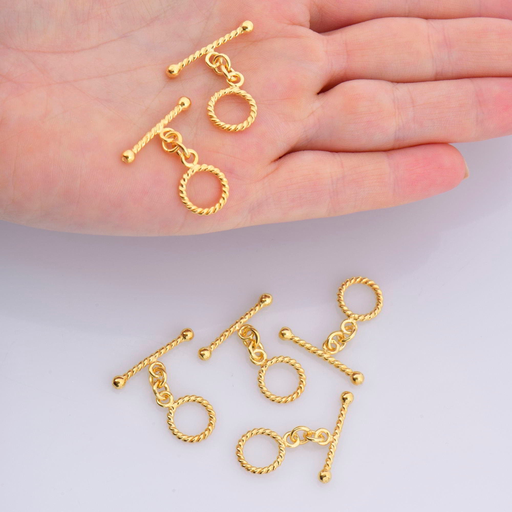 24K Gold Vermeil Twisted Toggle Clasps, 925 Silver Twisted Rope Design Toggle Clasp Set, Toggle Clasps, Jewelry Supplies, Findings, VM62A-C