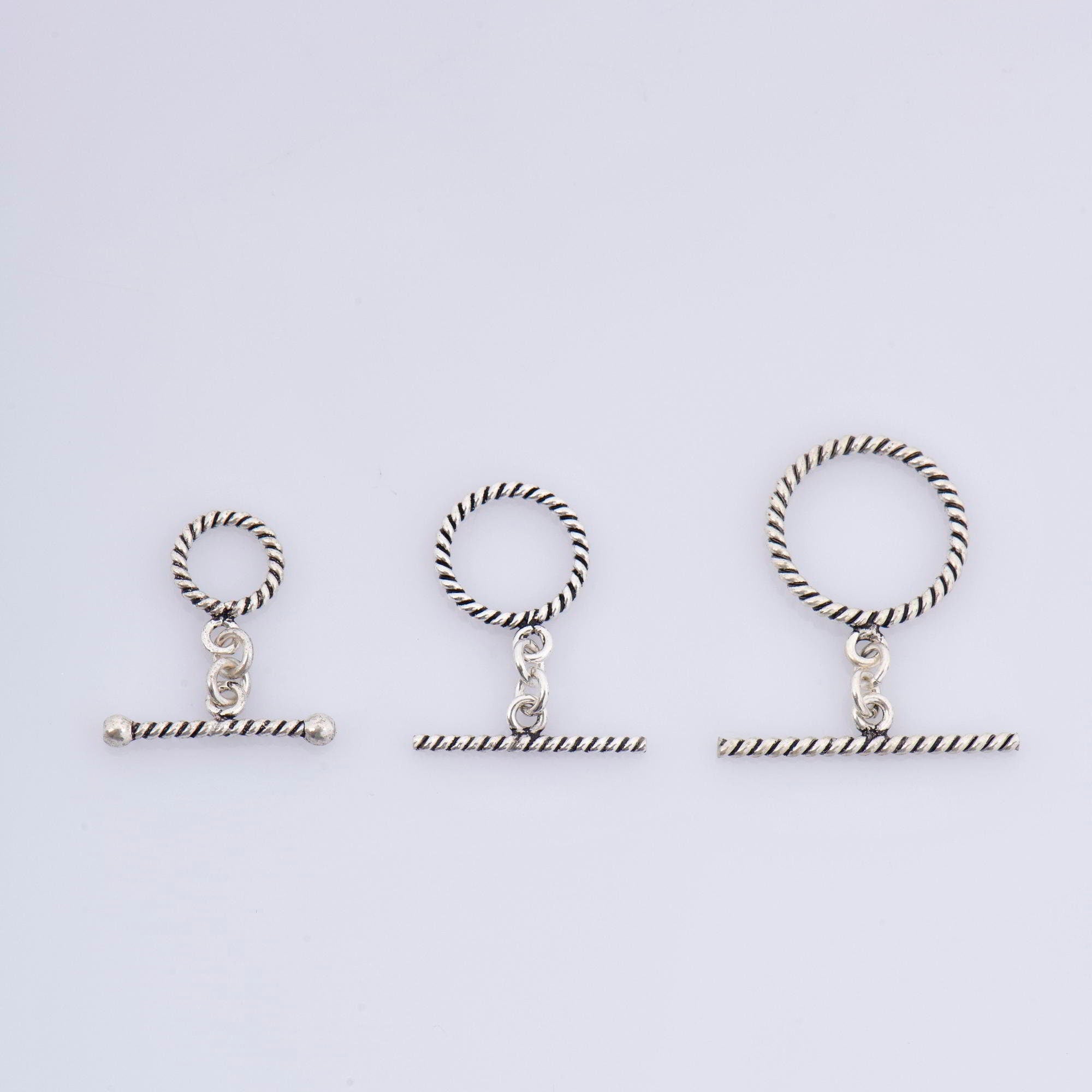 24K Gold Vermeil & 925 Silver Twisted Toggle Clasps, Silver Twisted Rope Design Toggle Clasp Set, Jewelry Supplies Findings, M/VM62A-C