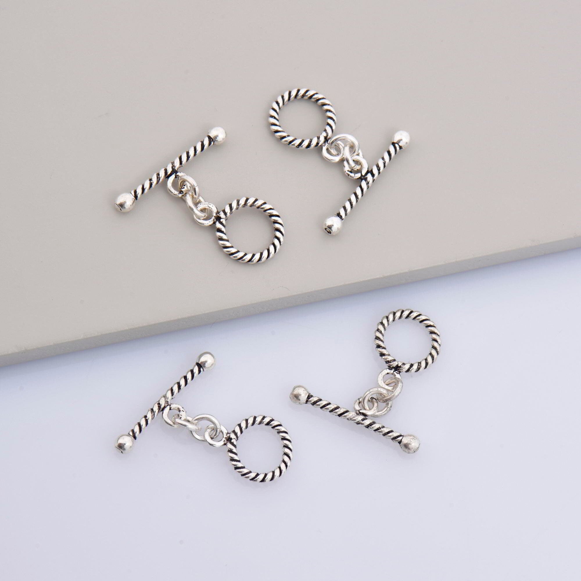 925 Sterling Silver Twisted Toggle Clasps, Twisted Rope Design Toggle Clasp Set, Solid Silver Toggle Clasps, Jewelry Supplies Findings, M62A