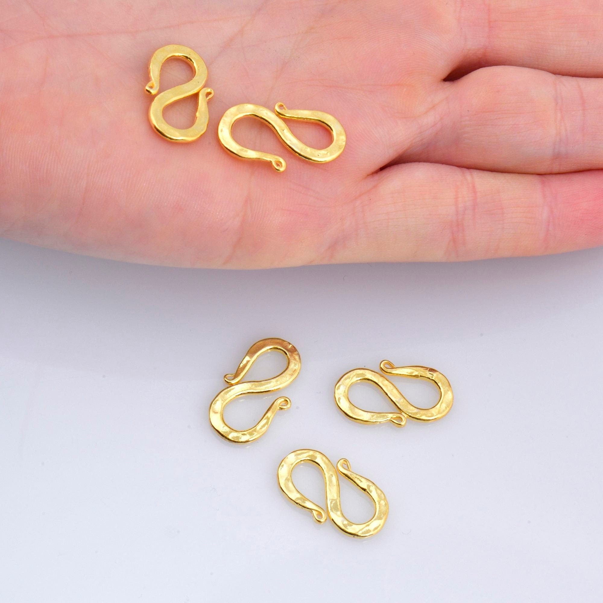 24K Gold Vermeil S Clasps, 925 Sterling Silver Hook Clasps, 24K Gold Plated Connectors, Jewelry Making Supplies, Jewelry Findings, VM63A-B