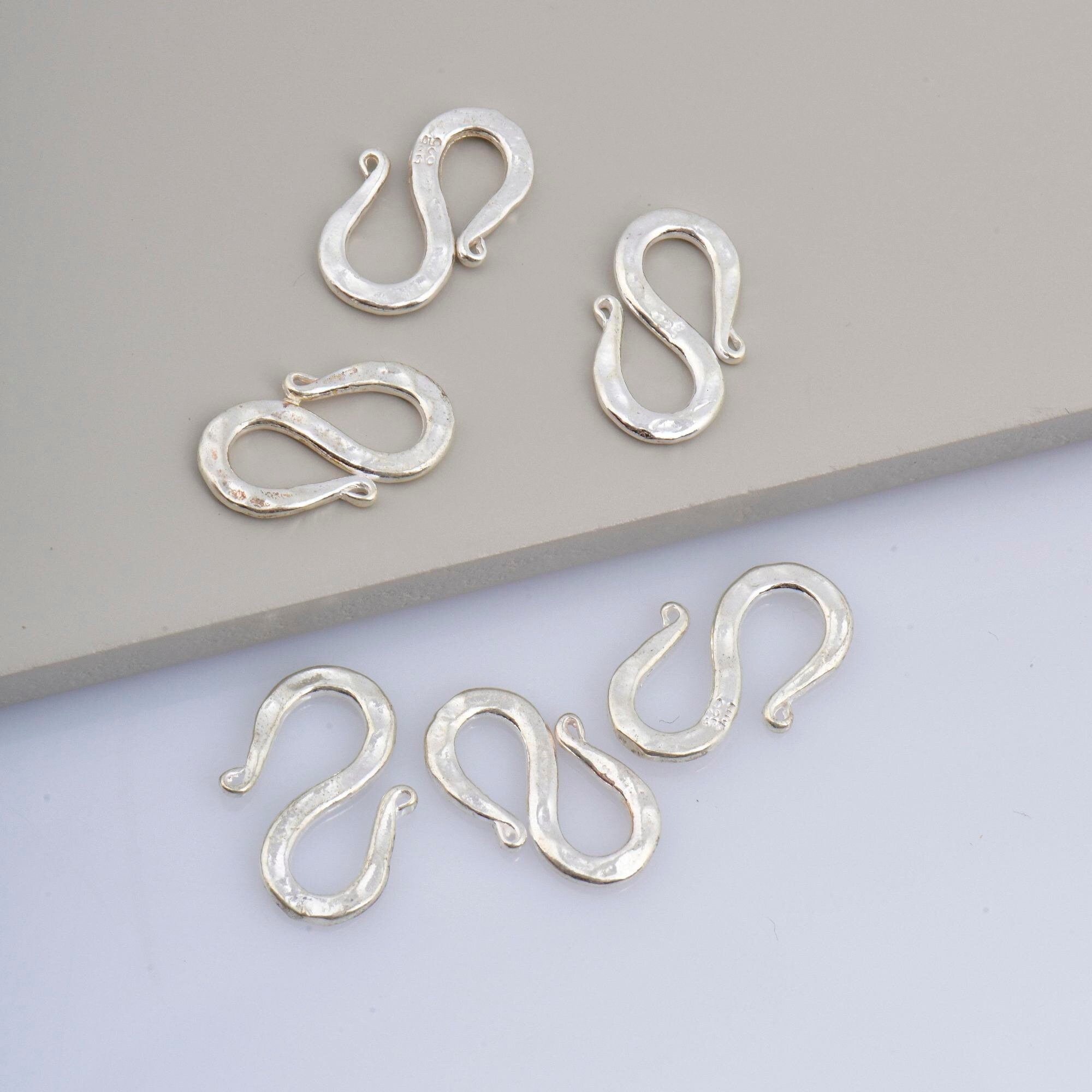 925 Sterling Silver S Clasps, Silver Hook Clasps, Solid Silver Connectors, Jewelry Making Supplies, Silver Jewelry Findings, M63B
