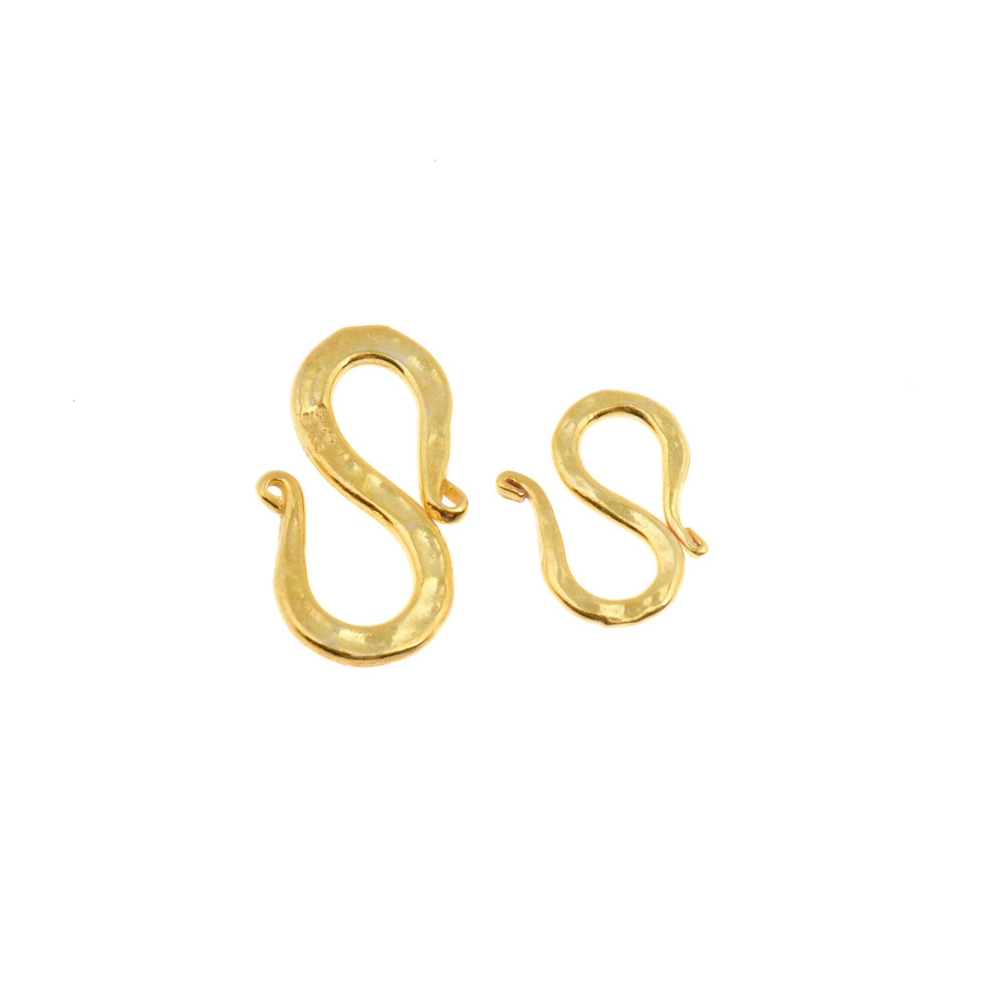 24K Gold Vermeil & 925 Silver S Clasps, Sterling Silver Hook Clasps, Gold Plated Connectors, Jewelry Supplies, Jewelry Findings, M/VM63A-B