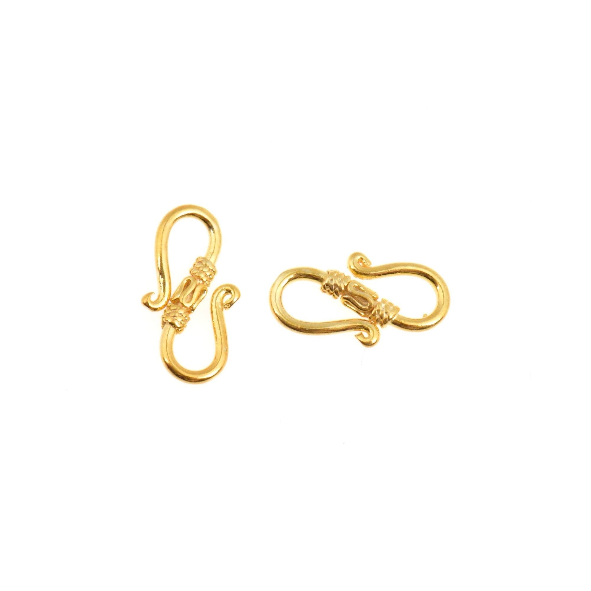 24K Gold Vermeil S Clasps, Antique Silver Hook Clasps, 925 Sterling Silver Connectors in Gold, Jewelry Supplies, Jewelry Findings, VM64B