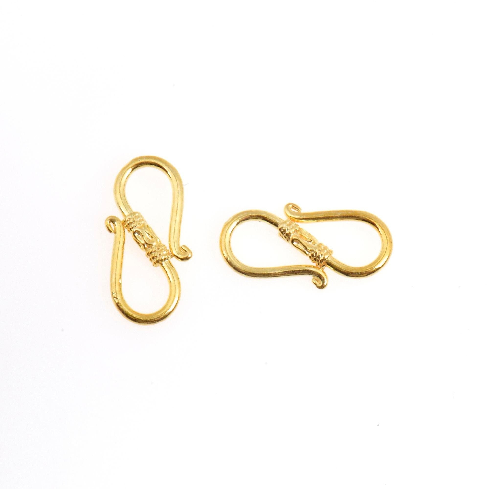 24K Gold Vermeil S Clasps, Antique Silver Hook Clasps, 925 Sterling Silver Connectors in Gold, Jewelry Supplies, Jewelry Findings, VM64C