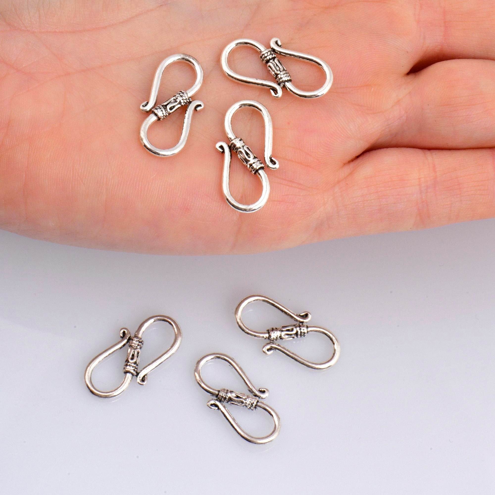 925 Sterling Silver S Clasps, Silver Hook Clasps, Antique Solid Silver Connectors, Jewelry Making Supplies, Silver Jewelry Findings, M64A-C