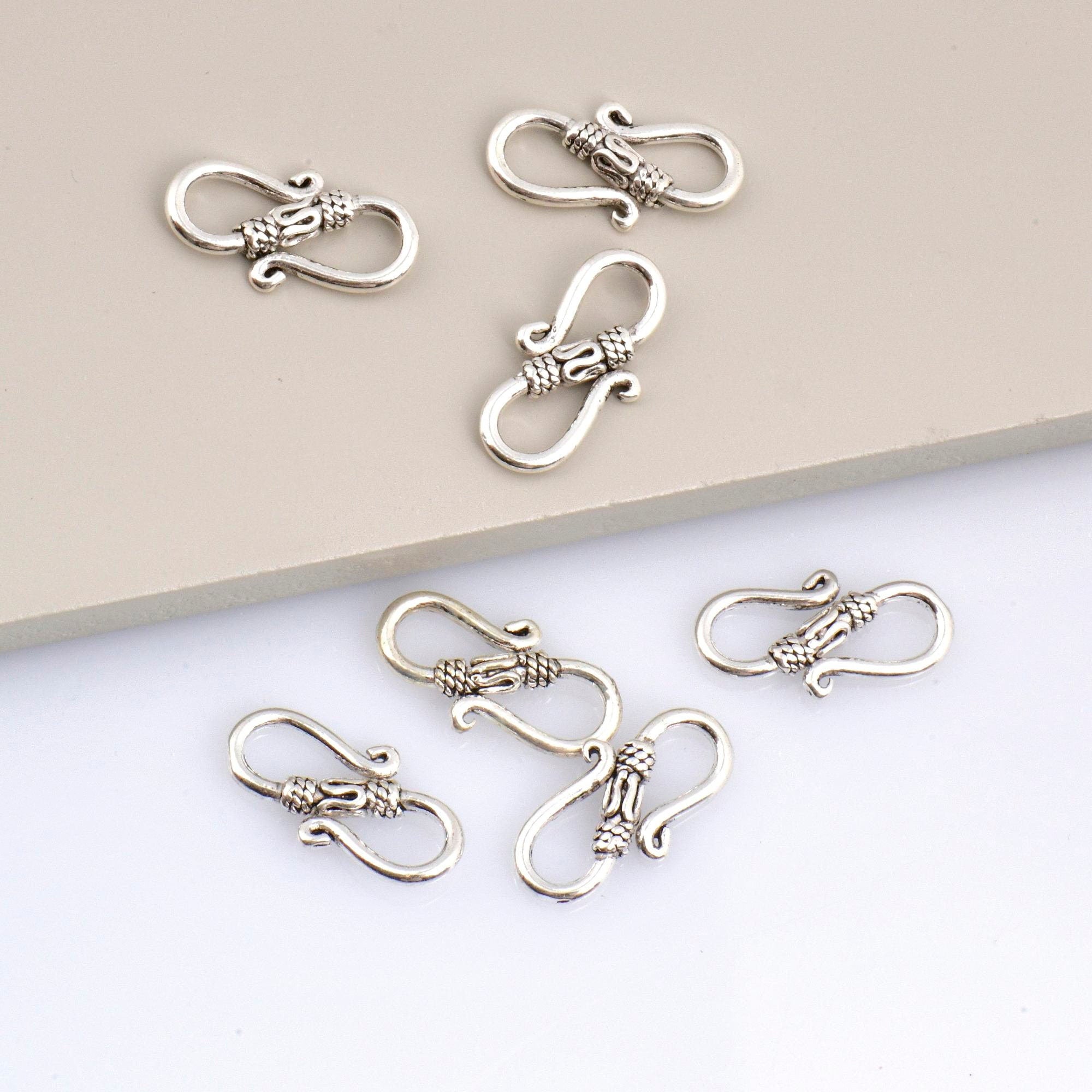 925 Sterling Silver S Clasps, Silver Hook Clasps, Antique Solid Silver Connectors, Jewelry Making Supplies, Silver Jewelry Findings, M64A-C