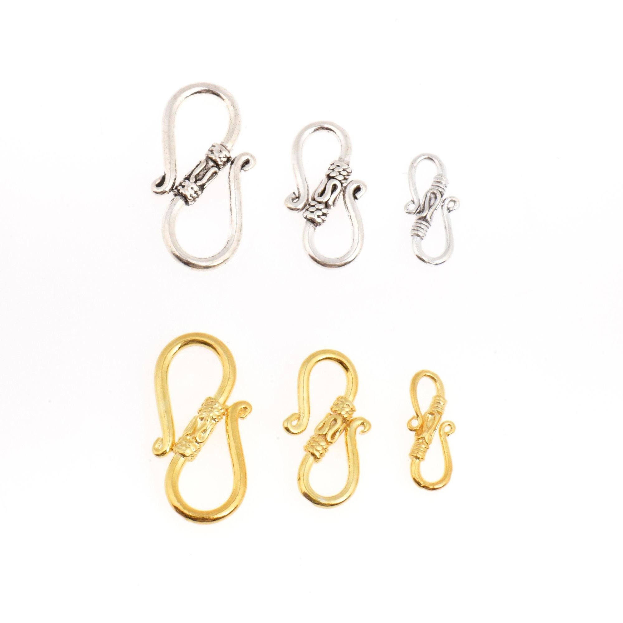 24K Gold Vermeil & 925 Silver S Clasps, Antique Silver Hook Clasps, Gold Connectors, Jewelry Supplies, Jewelry Findings, M/VM64A-C