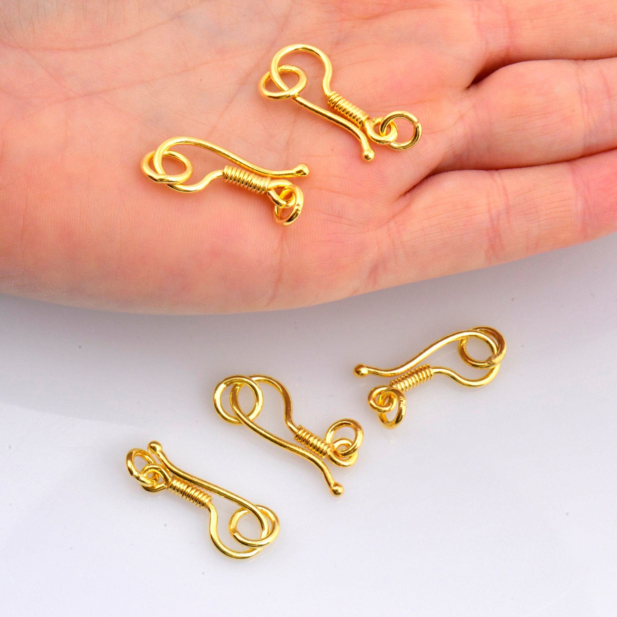 24K Gold Vermeil S Hook Clasps with Ring, 925 Silver Hook Clasps, 24K Gold Plated S Connectors, Jewelry Supplies, Jewelry Findings, VM67E
