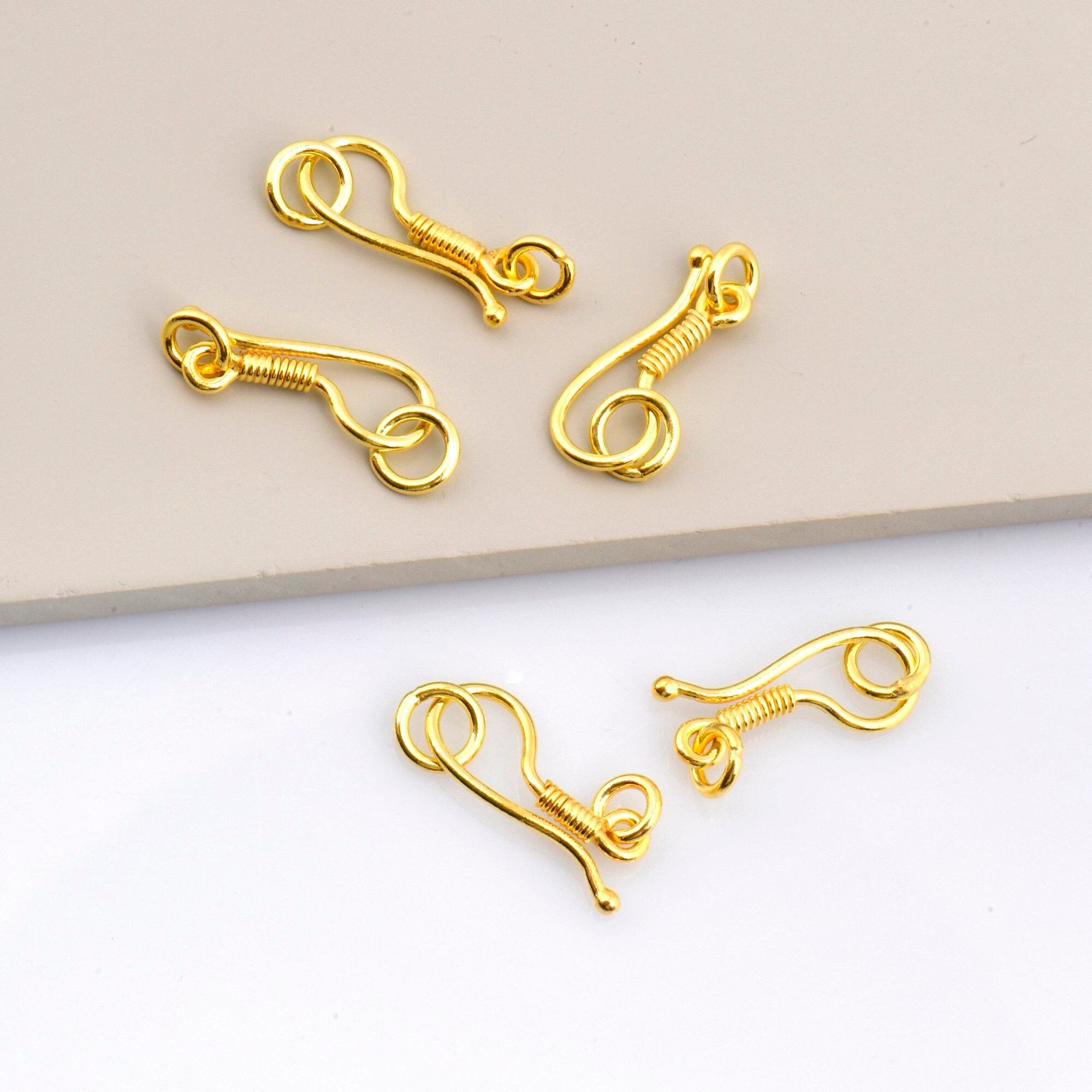 24K Gold Vermeil S Hook Clasps with Ring, 925 Silver Hook Clasps, 24K Gold Plated S Connectors, Jewelry Supplies, Jewelry Findings, VM67A-E
