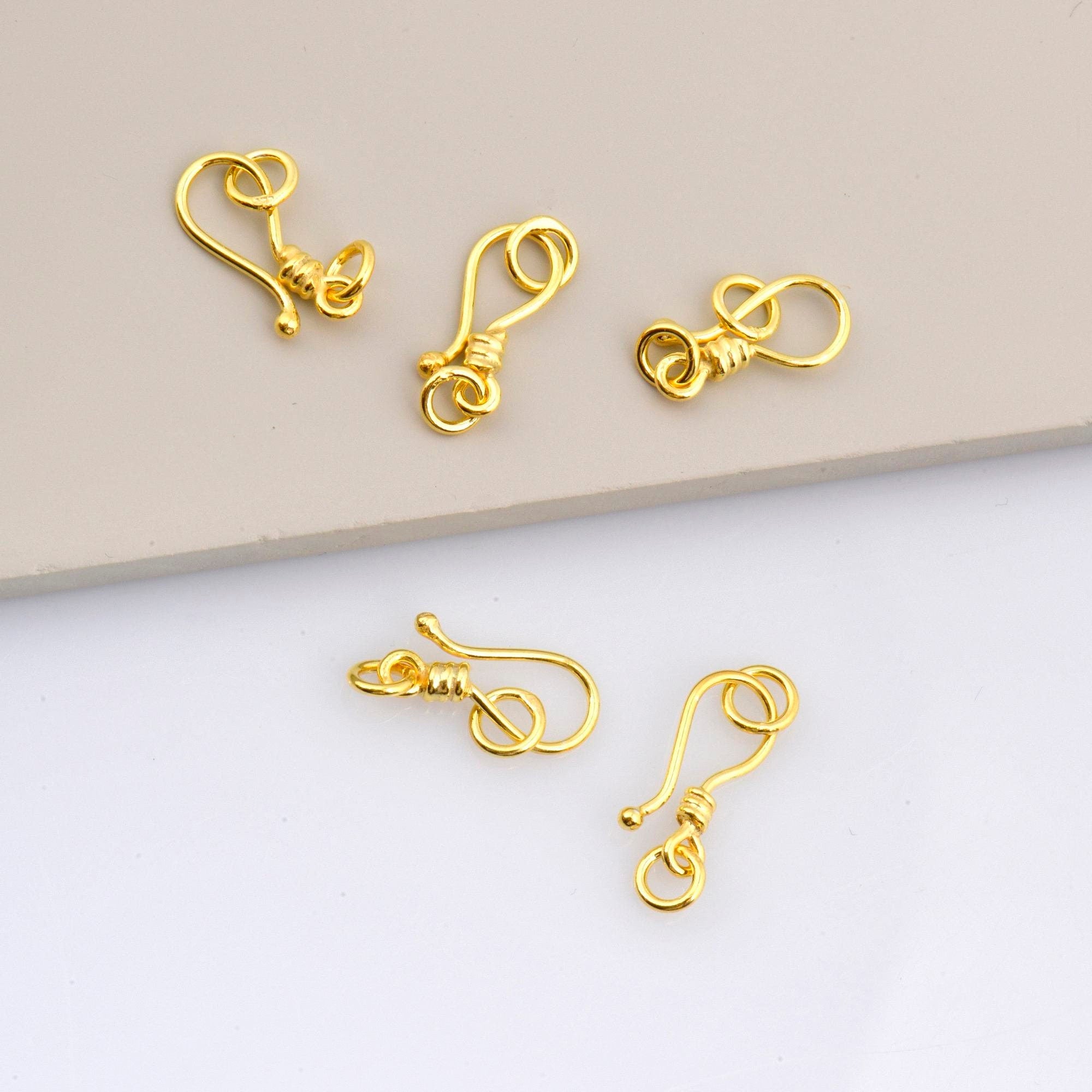 24K Gold Vermeil S Hook Clasps with Ring, 925 Silver Hook Clasps, 24K Gold Plated S Connectors, Jewelry Supplies, Jewelry Findings, VM67A-E
