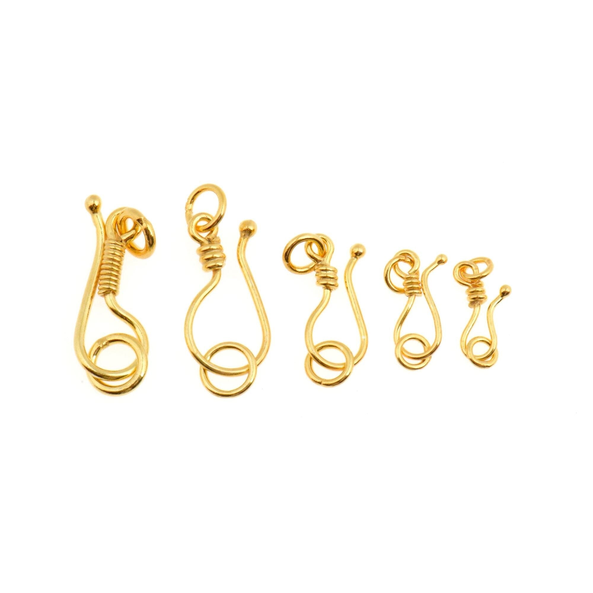 24K Gold Vermeil S Hook Clasps with Ring, 925 Silver Hook Clasps, 24K Gold Plated S Connectors, Jewelry Supplies, Jewelry Findings, VM67A-E