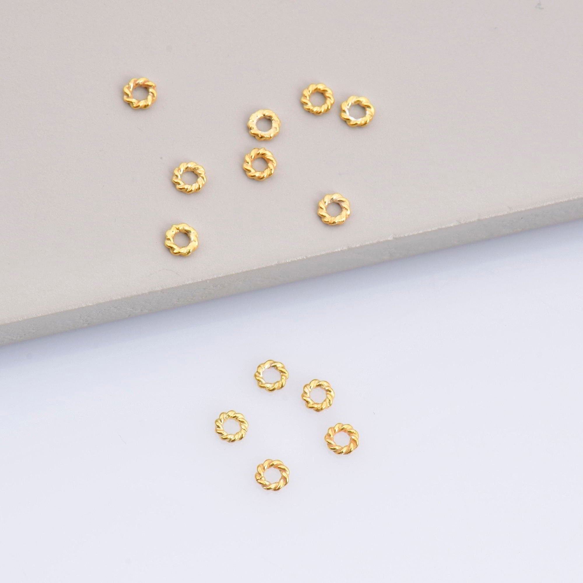24K Gold Vermeil 40 Pcs Rope Design Jump Rings, 925 Silver Closed Rope Jump Rings, Closed Rope Rings Seperator in 24K Gold, Findings, VM70