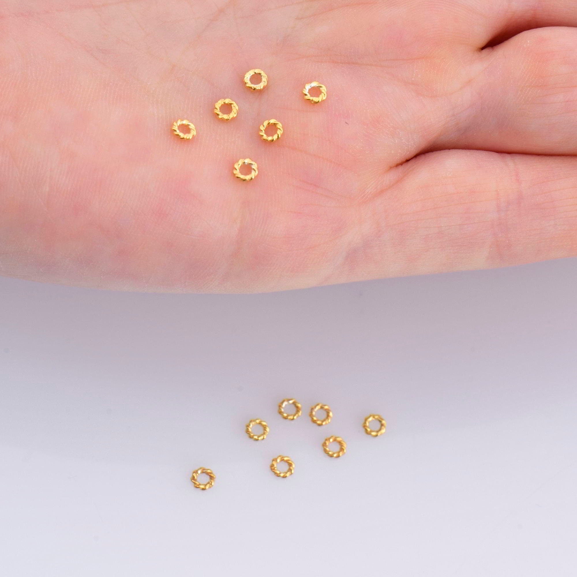 24K Gold Vermeil 40 Pcs Rope Design Jump Rings, 925 Silver Closed Rope Jump Rings, Closed Rope Rings Seperator in 24K Gold, Findings, VM70