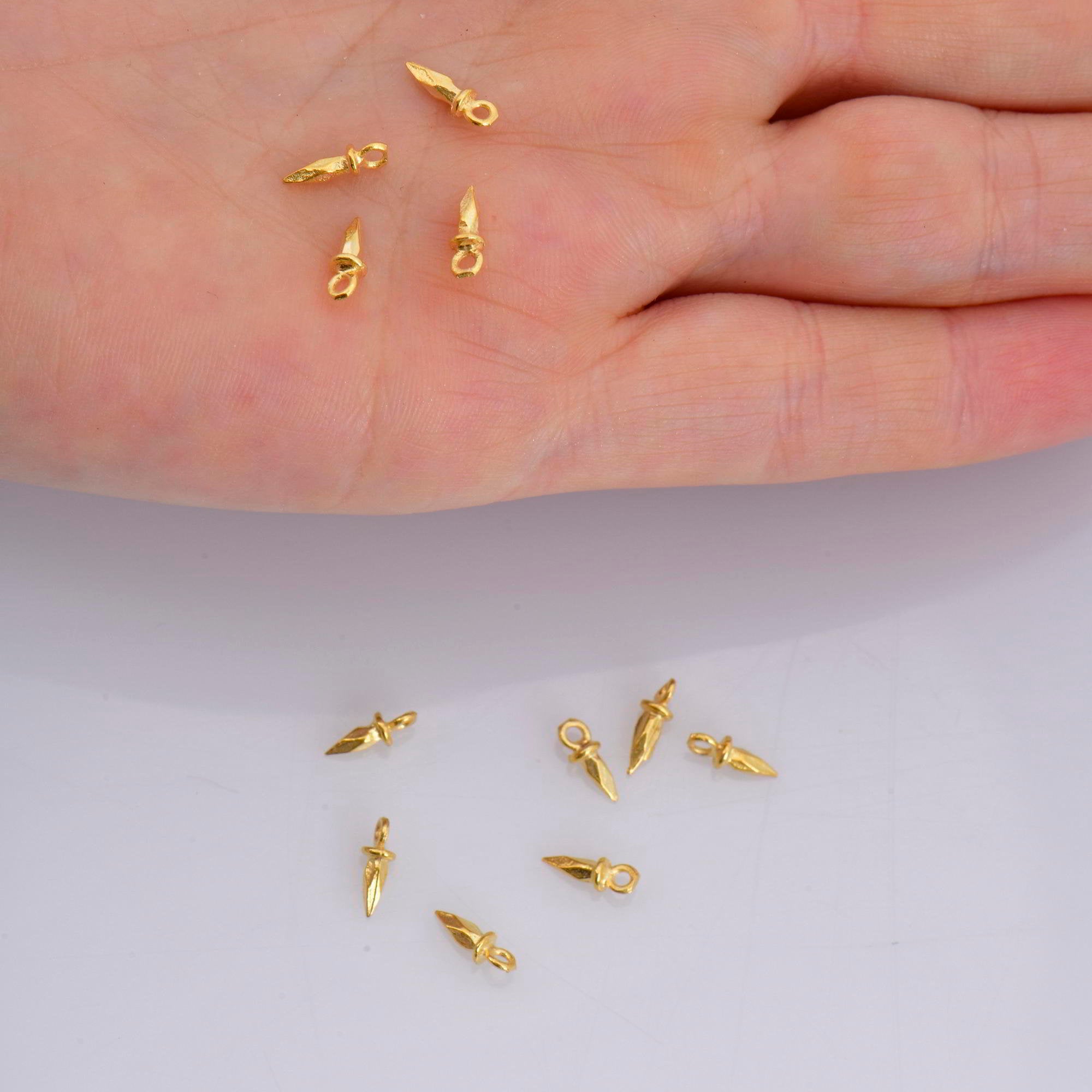 24K Gold Vermeil and 925 Solid Silver 8 Pcs Spike Dangle Charm, Faceted Spike Charm, Gold Plated Cone Dangles, Jewelry Findings, M/VM72