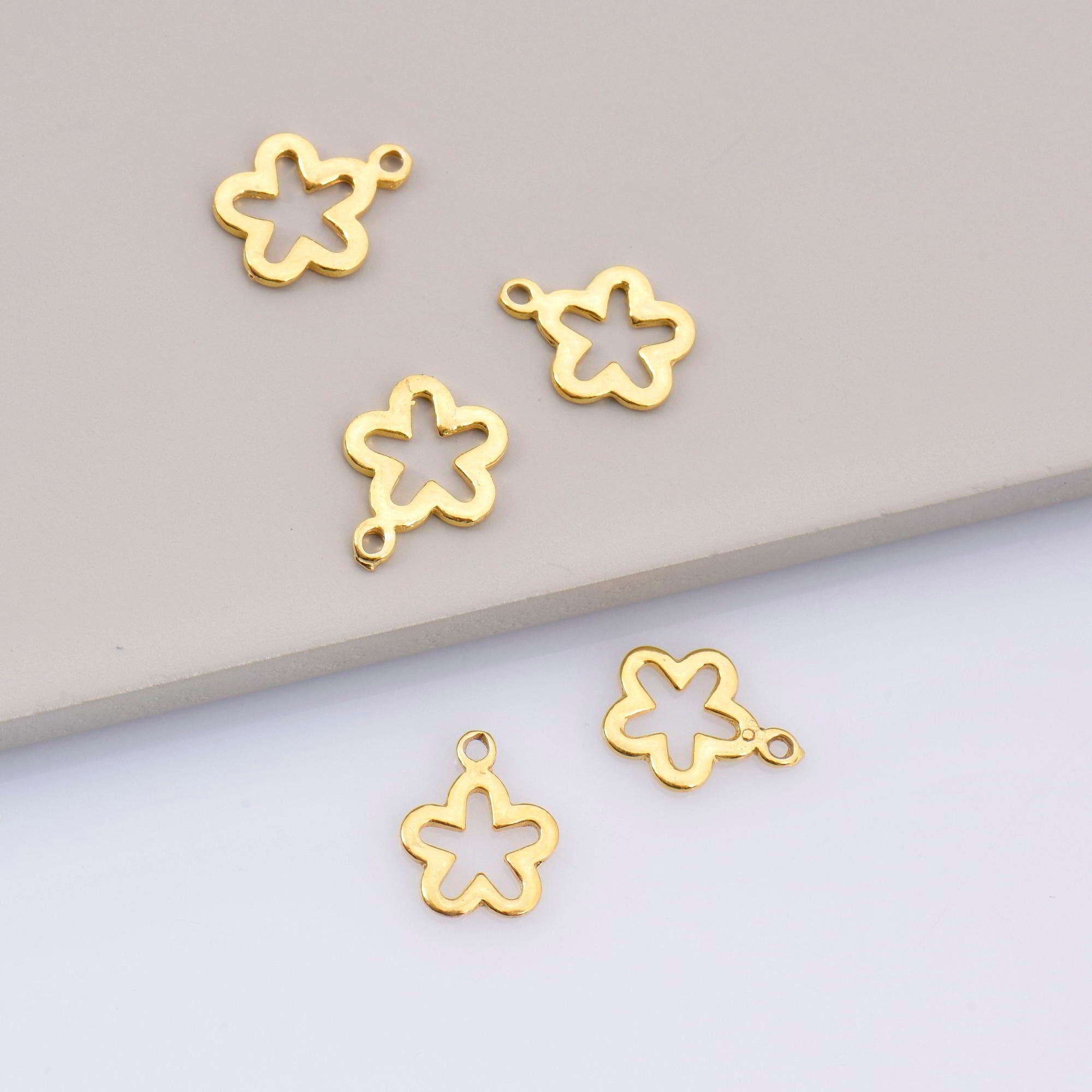 24K Gold Vermeil 3 Pcs Flower Charms, 925 Sterling Silver Flower Charm Dangles, 24K Gold Plated Flower Pendants, Jewelry Findings, VM74