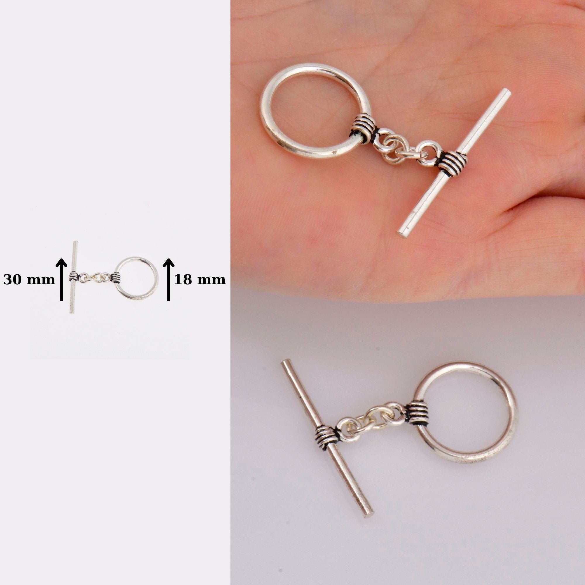 925 Sterling Silver Toggle Clasps, Solid Silver Toggle Clasp, Antique Silver Toggle Clasp Set, Jewelry Supplies, Jewelry Findings, M60A