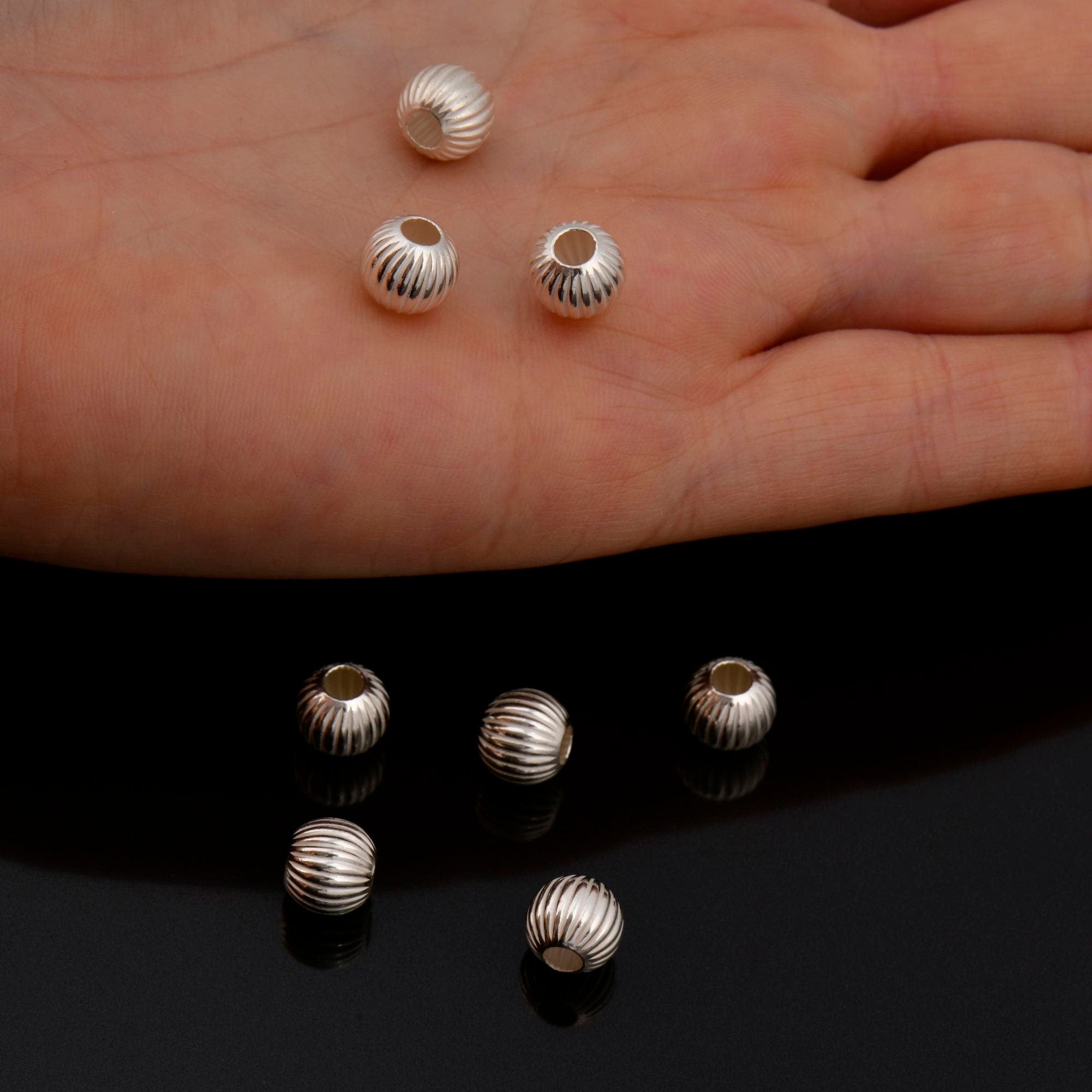 925 Sterling Silver Corrugated 8mm Round Beads, Seamless Round Beads, Solid Silver Round Shape Beads, Seperator Beads, Jewelry Supplies, M5F