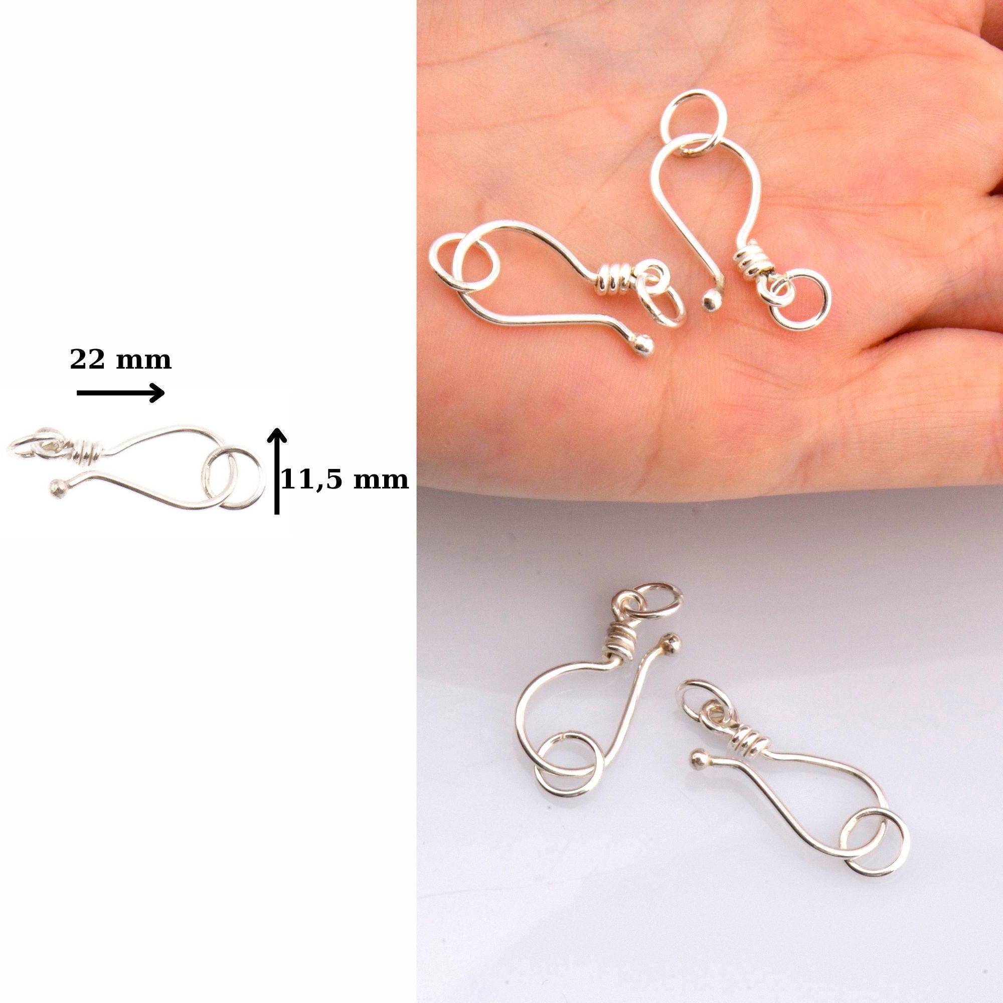 925 Sterling Silver S Hook Clasps with Ring, Silver Hook Clasps, Solid Silver S Connectors, Jewelry Making Supplies, Jewelry Findings, M67D