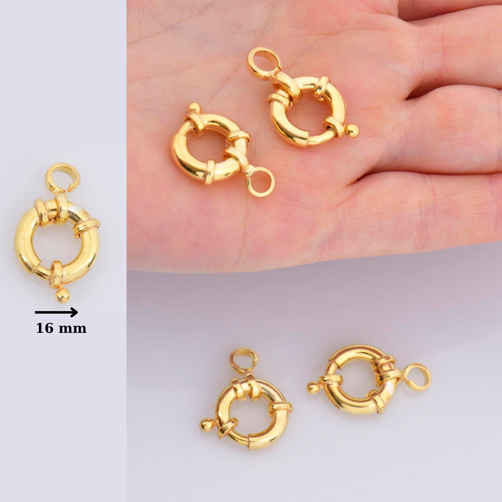 24K Gold Vermeil Spring Ring Clasp, 925 Solid Silver Spring Clasps with Open Loop, Gold Plated Trigger Spring Clasp, Jewelry Findings, VM53B