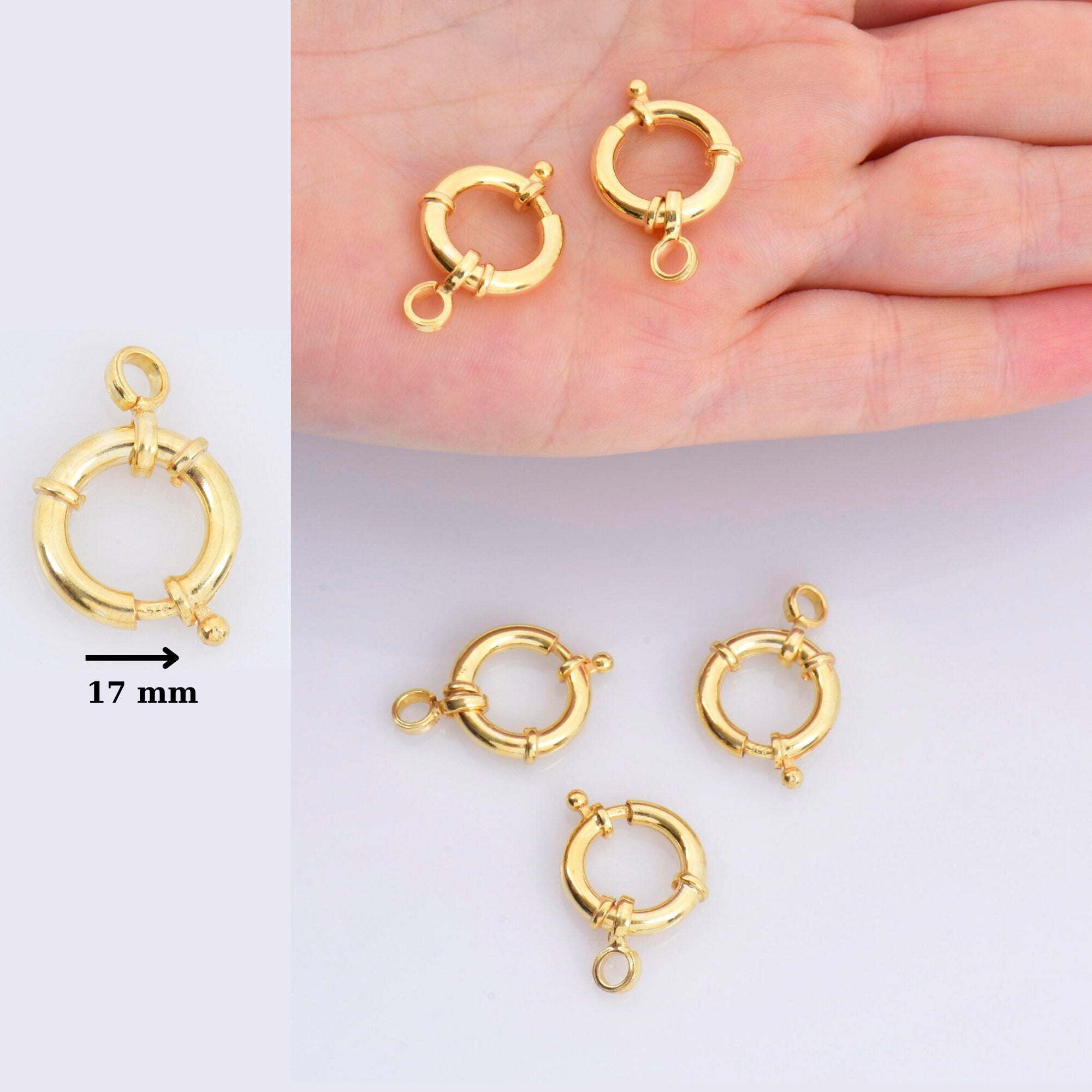 24K Gold Vermeil Spring Ring Clasp, 925 Solid Silver Spring Clasps with Open Loop, Gold Plated Trigger Spring Clasp, Jewelry Findings, VM53C