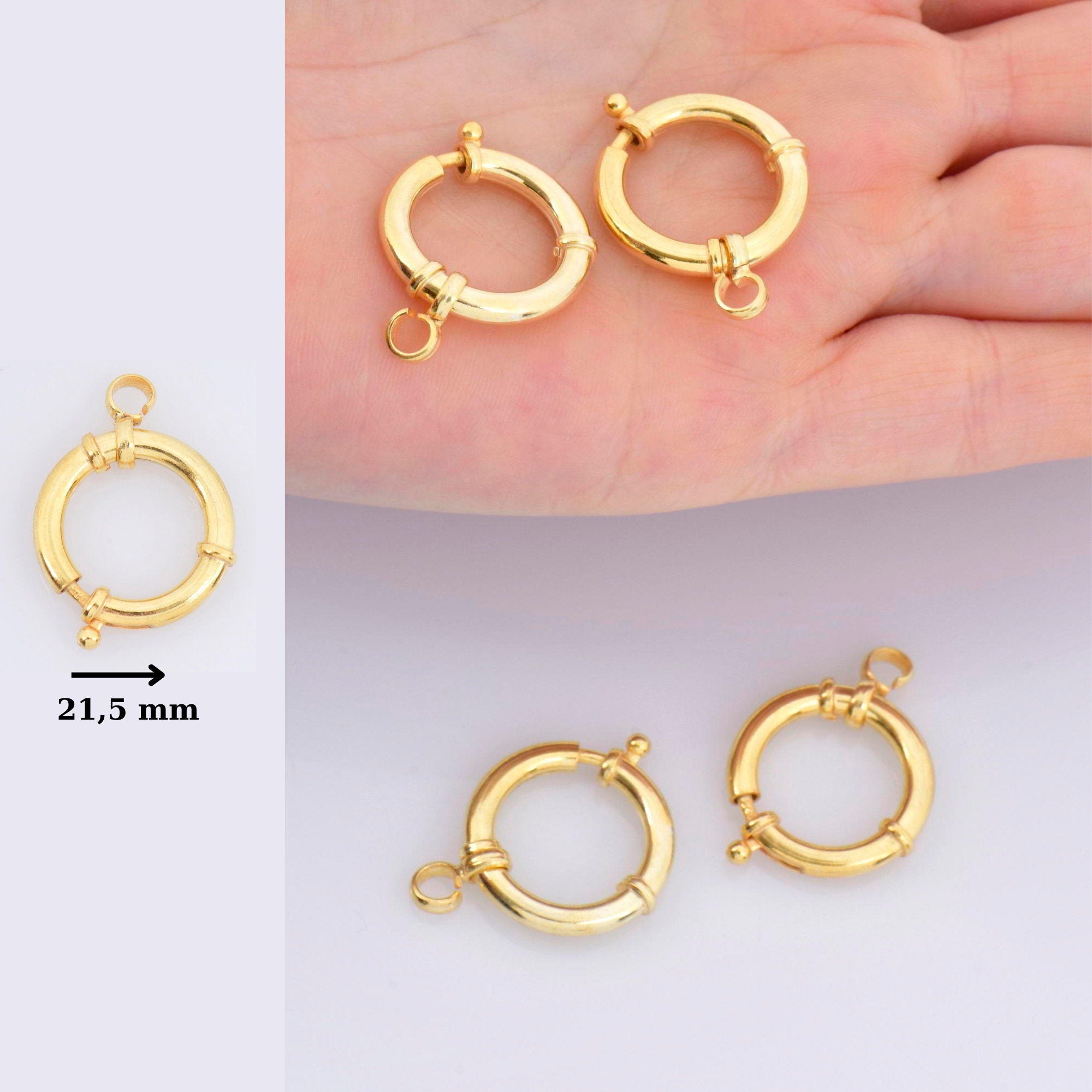 24K Gold Vermeil Spring Ring Clasp, 925 Solid Silver Spring Clasps with Open Loop, Gold Plated Trigger Spring Clasp, Jewelry Findings, VM53D