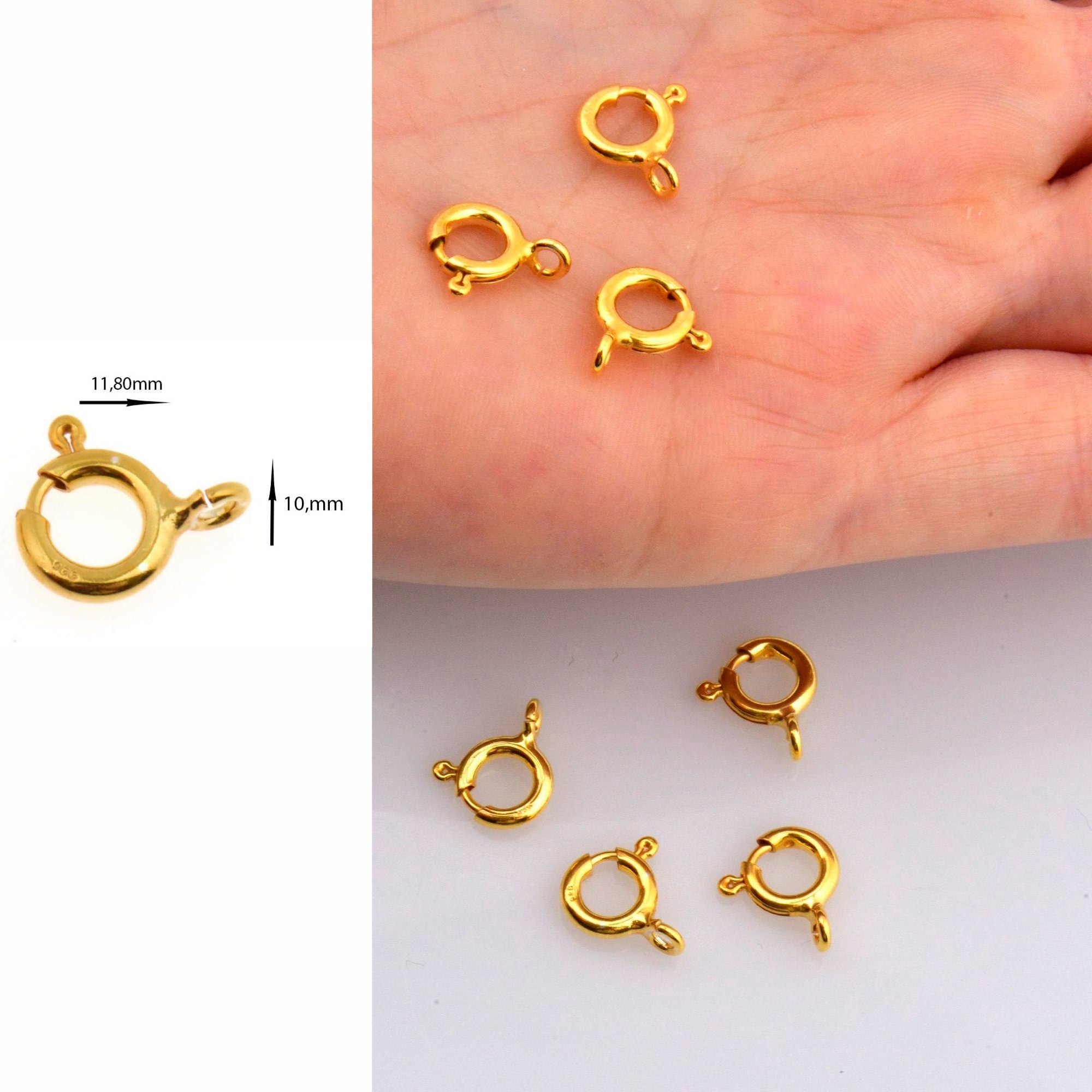 24K Gold Vermeil Round Clasps, 925 Solid Silver Round Trigger Clasp, Gold Plated Round Spring Clasp, Jewelry Supply, Jewelry Findings, VM56D