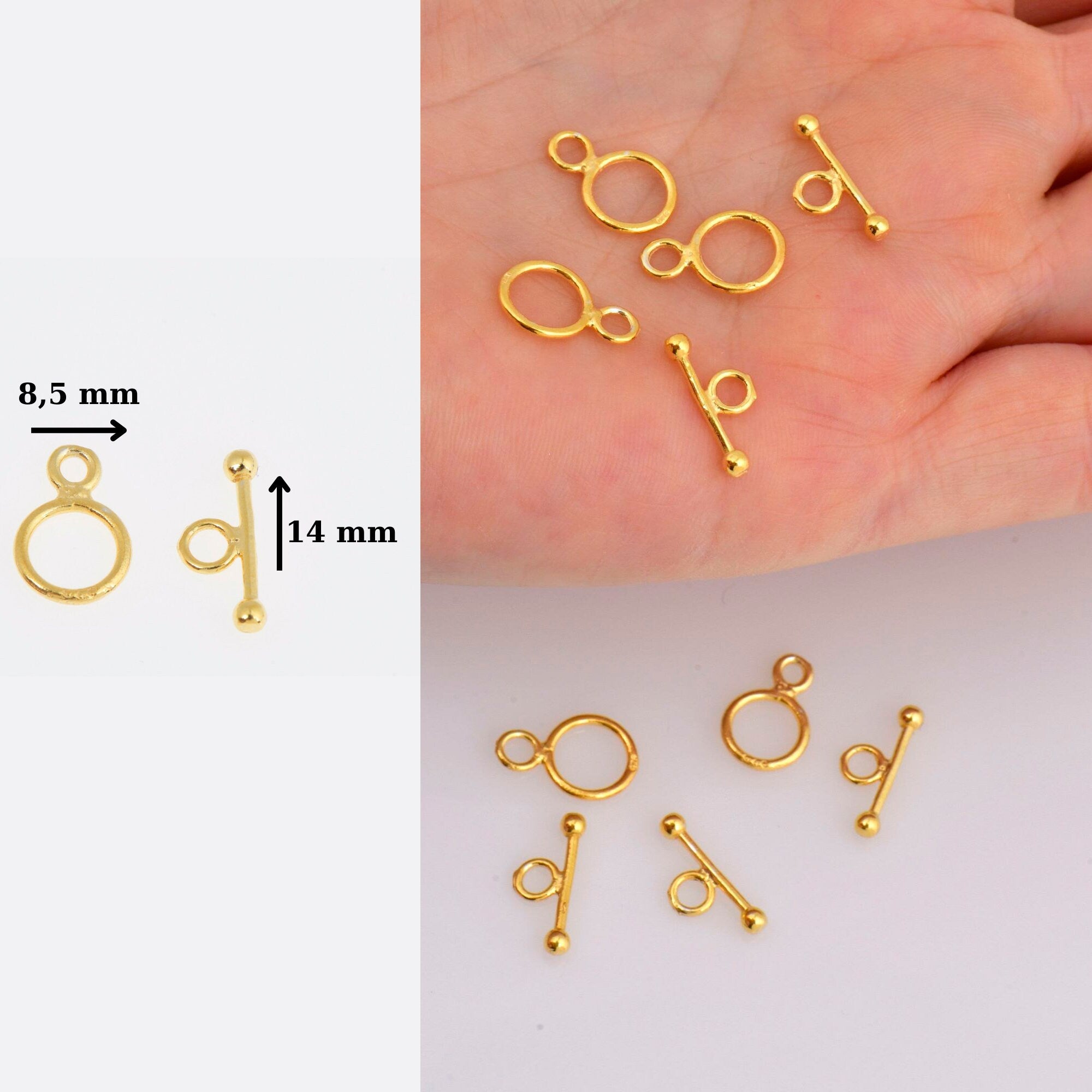 24K Gold Vermeil Toggle Clasps, 925 Solid Silver Toggle Clasp, Gold Plated Plain Toggle Clasp Set, Jewelry Supply, Jewelry Findings, VM59A