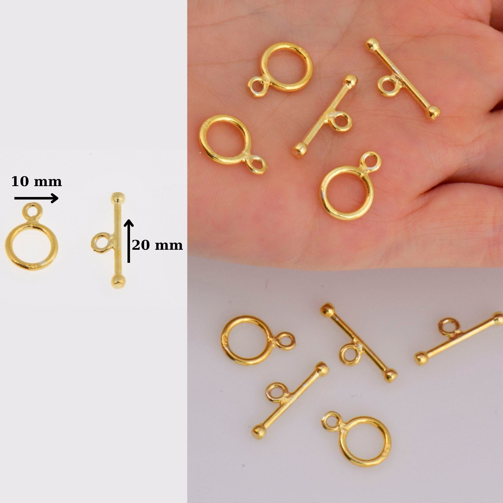 24K Gold Vermeil Toggle Clasps, 925 Solid Silver Toggle Clasp, Gold Plated Plain Toggle Clasp Set, Jewelry Supply, Jewelry Findings, VM59B