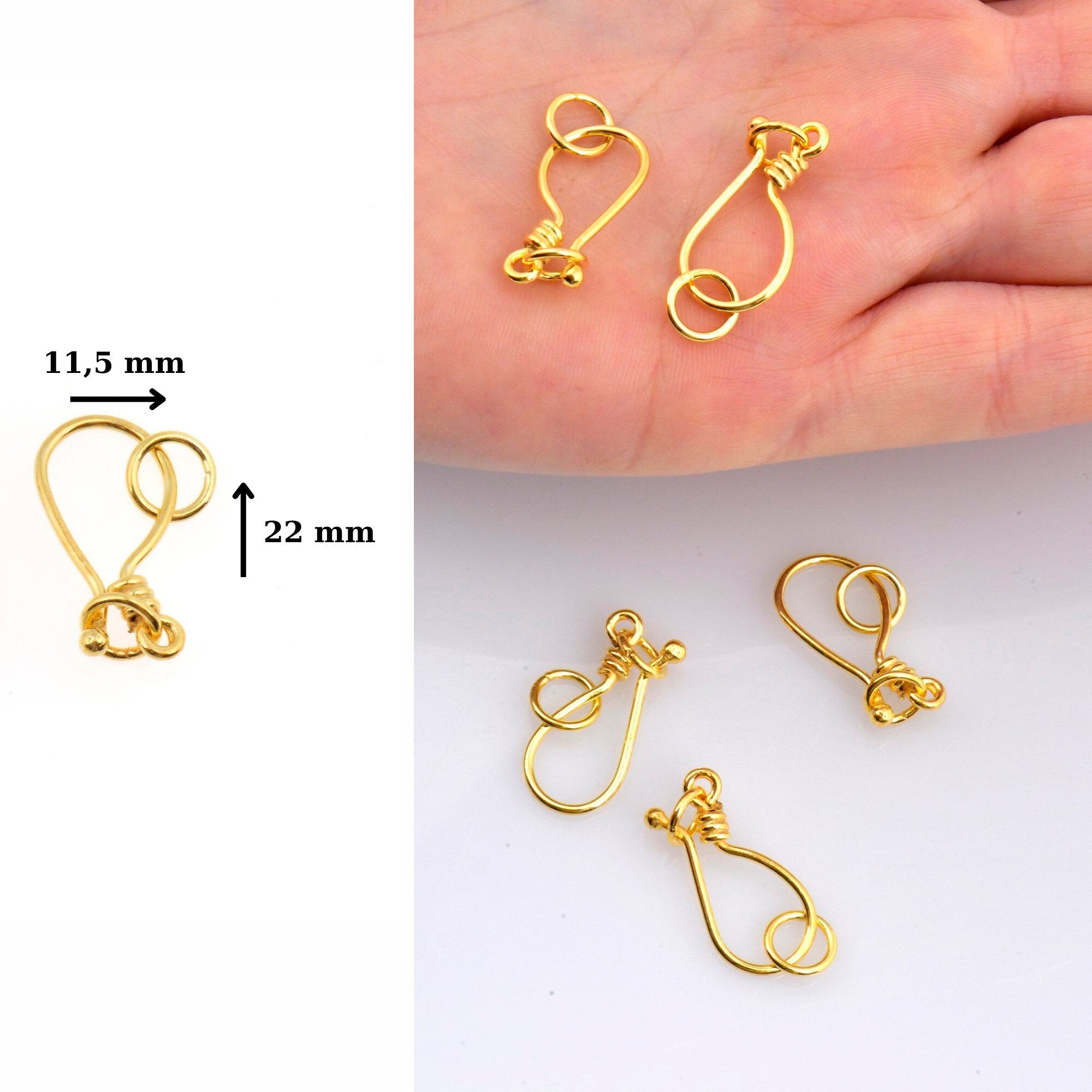 24K Gold Vermeil S Hook Clasps with Ring, 925 Silver Hook Clasps, 24K Gold Plated S Connectors, Jewelry Supplies, Jewelry Findings, VM67D