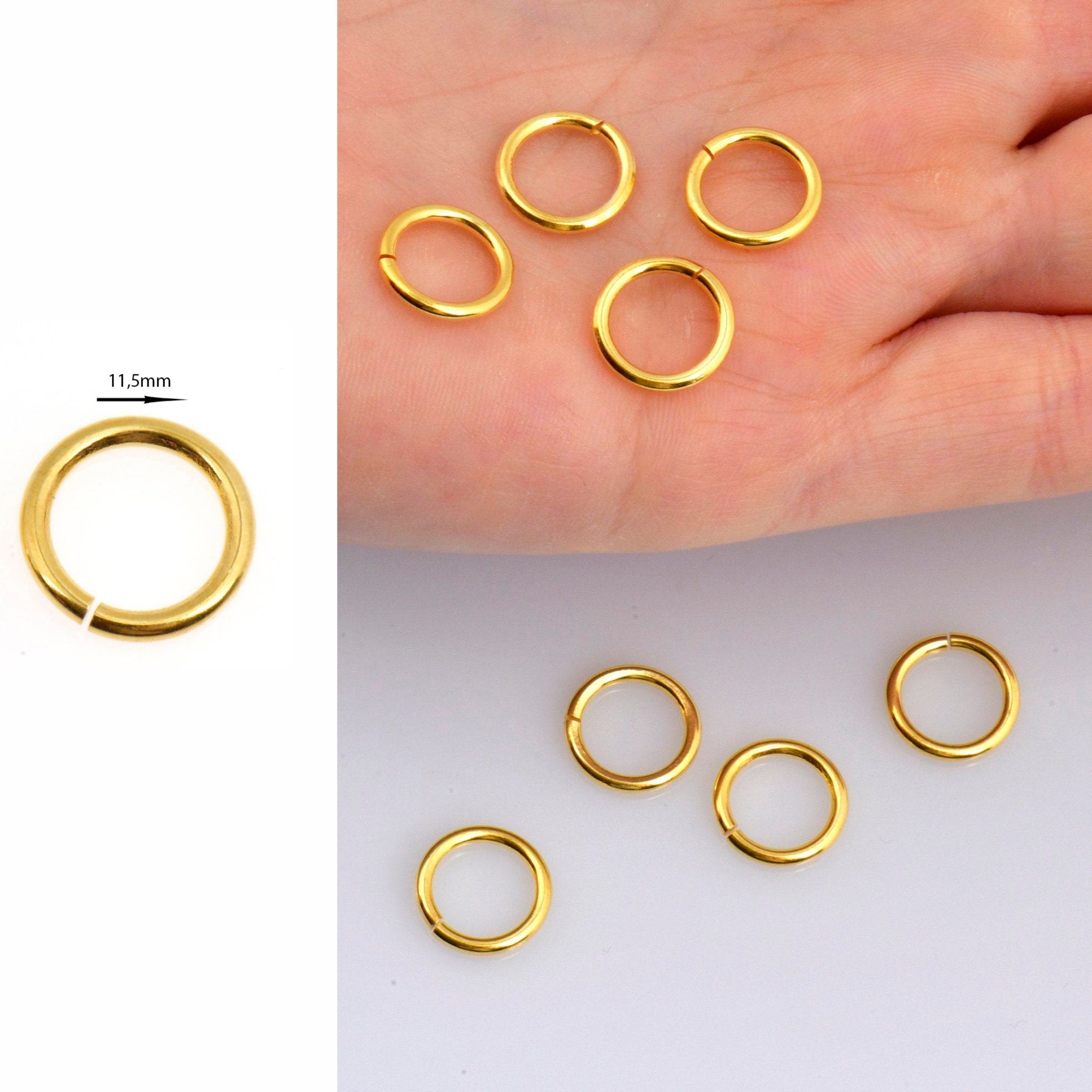 24K Gold Vermeil Dia 11.5mm & Ga.14 Open Jump Rings, Hollow Jump Rings, 925 Silver Open Jump Rings, Jewelry Supplies, Findings, VM68E