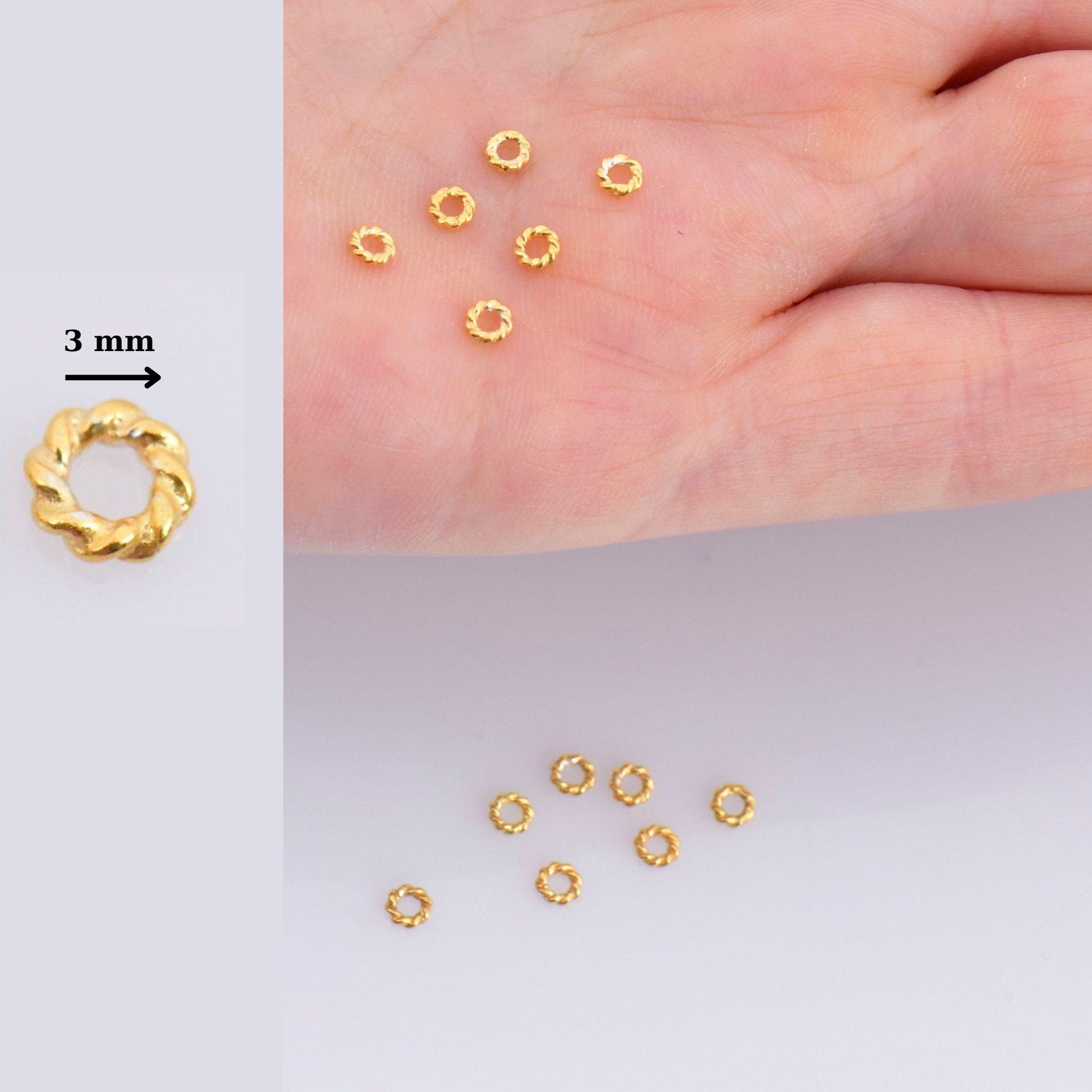 24K Gold Vermeil 40 Pcs Rope Design Jump Rings, 925 Silver Closed Rope Jump Rings, Closed Rope Rings Seperator in 24K Gold, Findings, VM70