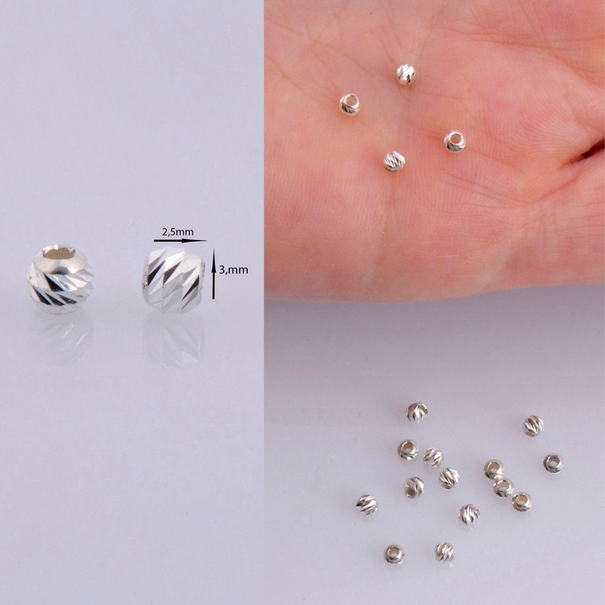 925 Silver Diamond Cut Round Beads, Sterling Silver Laser Multi Diamond Cut Beads, Moon Cut Spacer Beads, Jewelry Supplies, M2 A-F