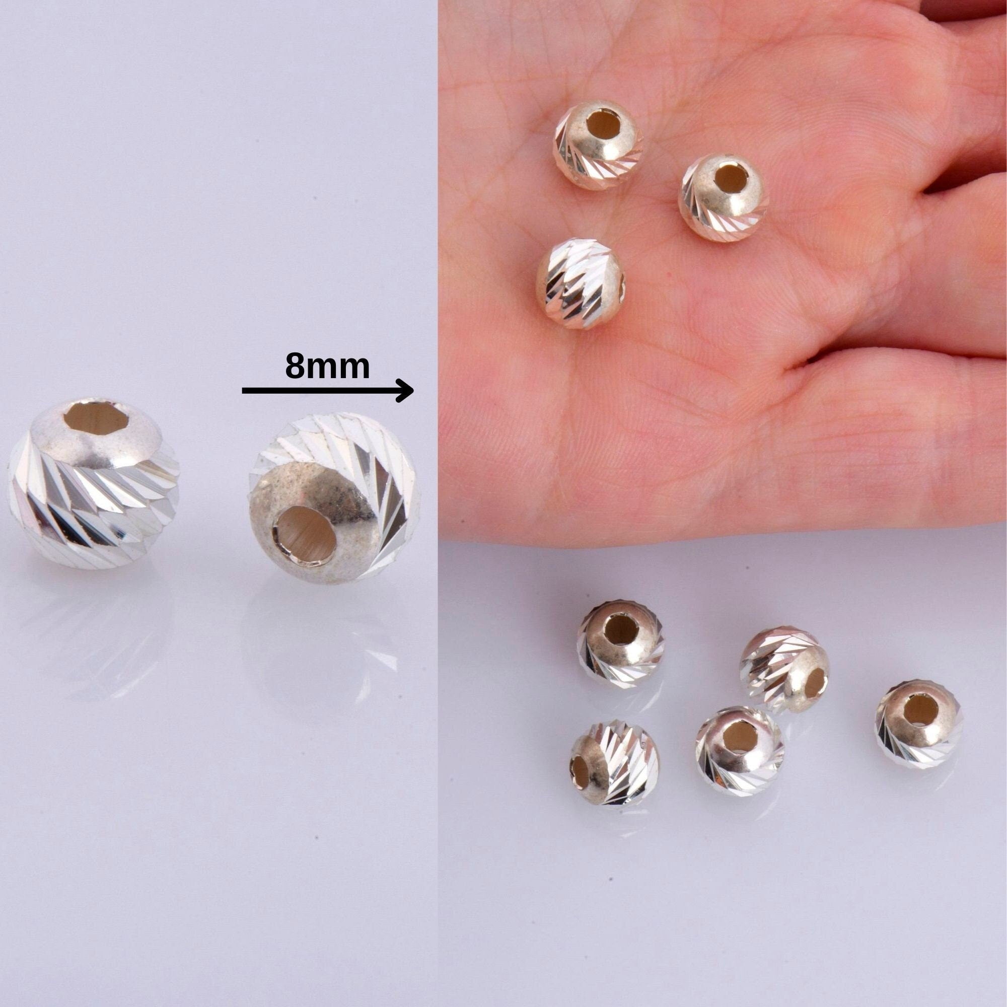 925 Silver Diamond Cut Round Beads, Sterling Silver Laser Multi Diamond Cut Beads, Moon Cut Spacer Beads, Jewelry Supplies, M2 A-F