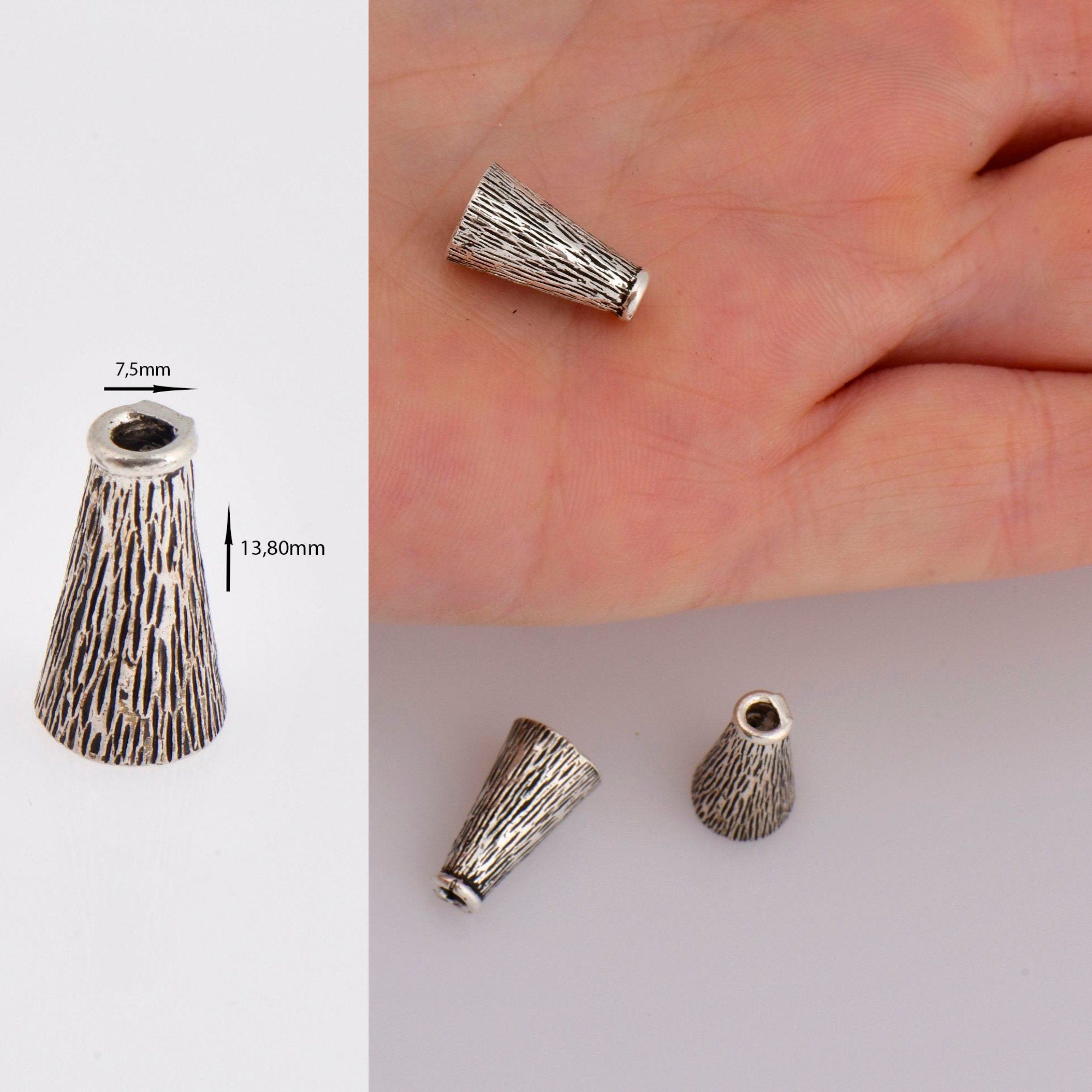 925 Sterling Silver Cone Shape Bead, Solid Silver Cone Bead Cap, Antiique Silver End Bead Cones, Pyramid Bead Caps, Jewelry Findings, M29A-C