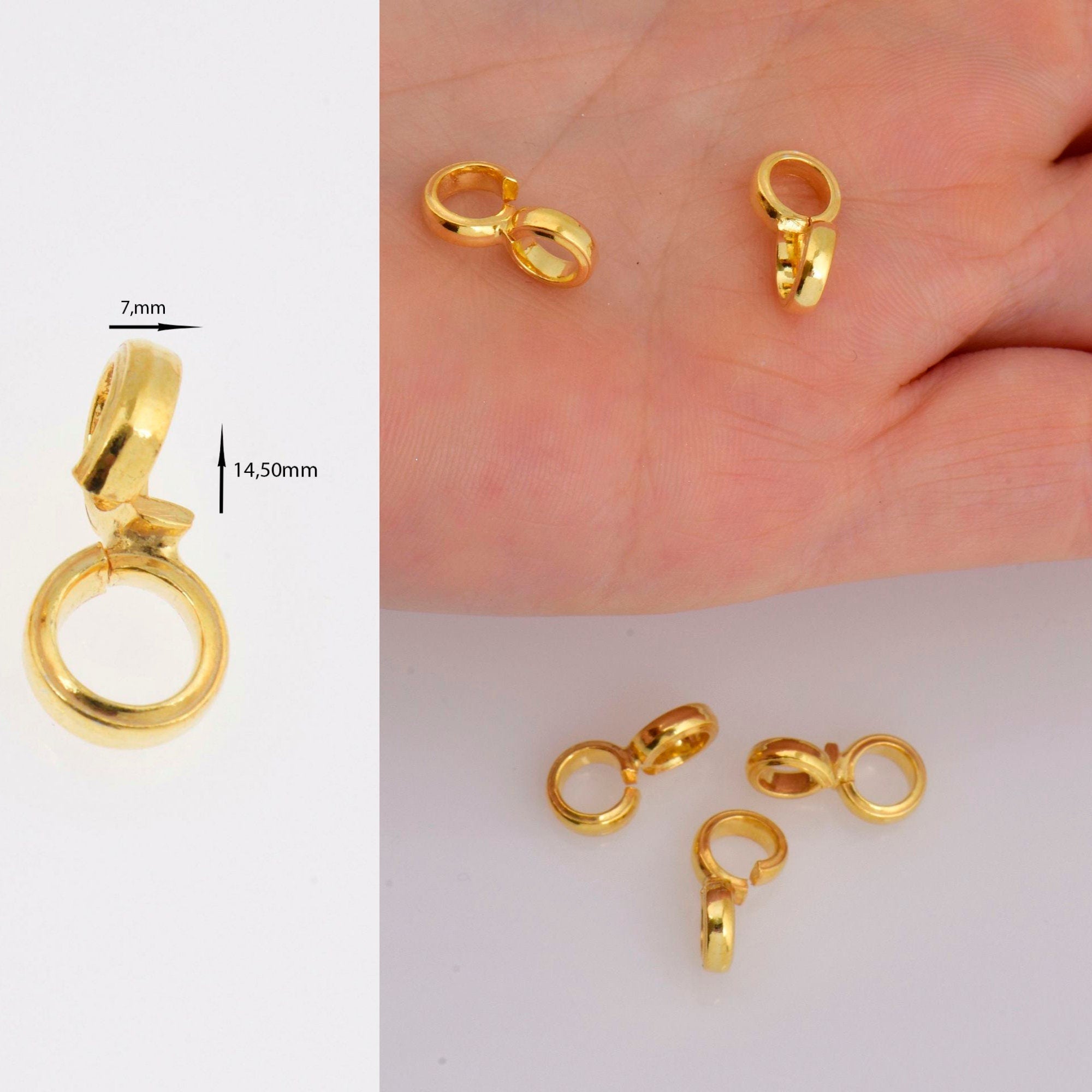 24K Gold Vermeil & 925 Silver Bails with Open Loop, Silver Open Loop Bails in Gold, Silver Connector Bails, Jewelry Findings, M/VM30 A-C