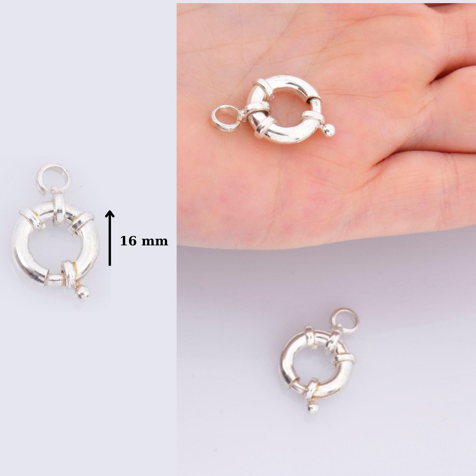925 Sterling Silver Spring Ring Clasp, Solid Silver Spring Clasps with Open Loop, Silver Trigger Spring Clasp, Jewelry Findings, M53A-B-C-D