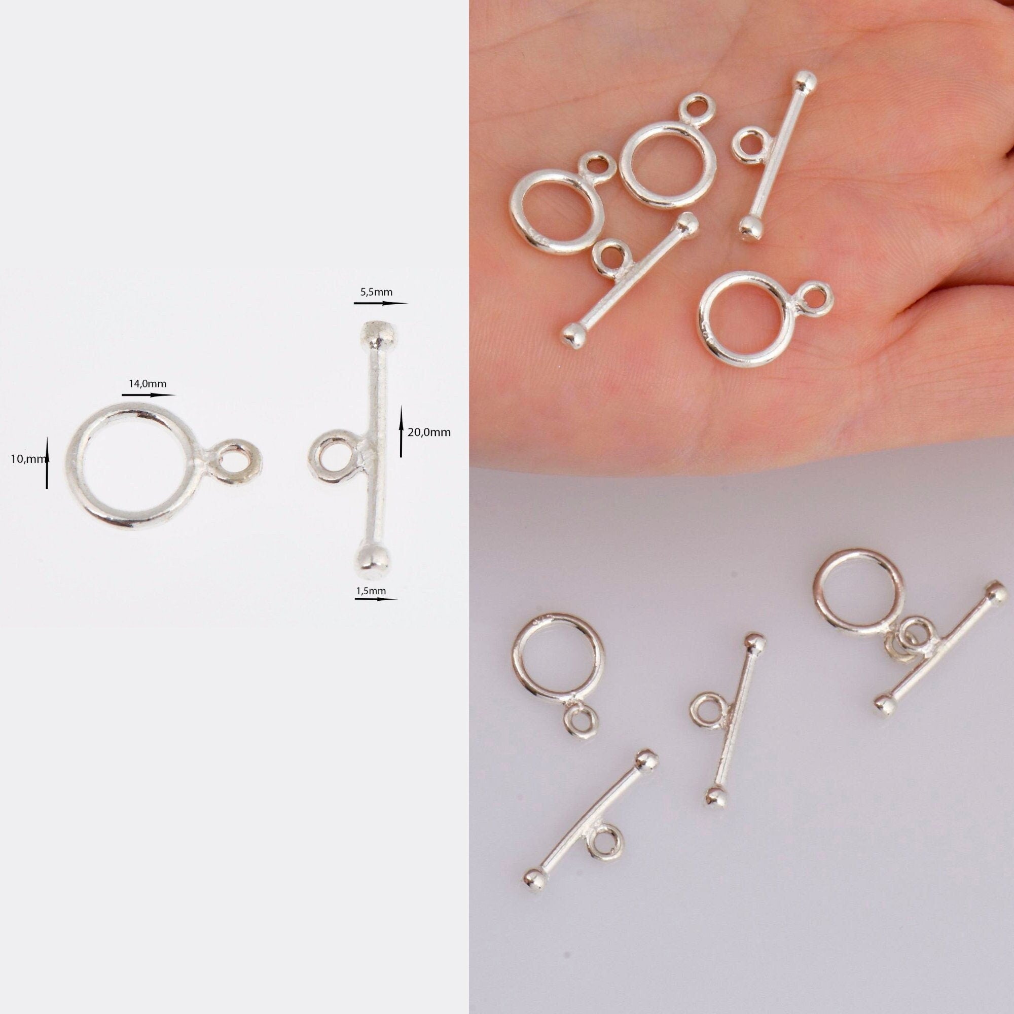 925 Sterling Silver Toggle Clasps, Solid Silver Toggle Clasp, Silver Plain Toggle Clasp Set, Jewelry Supplies, Jewelry Findings, M59A-E