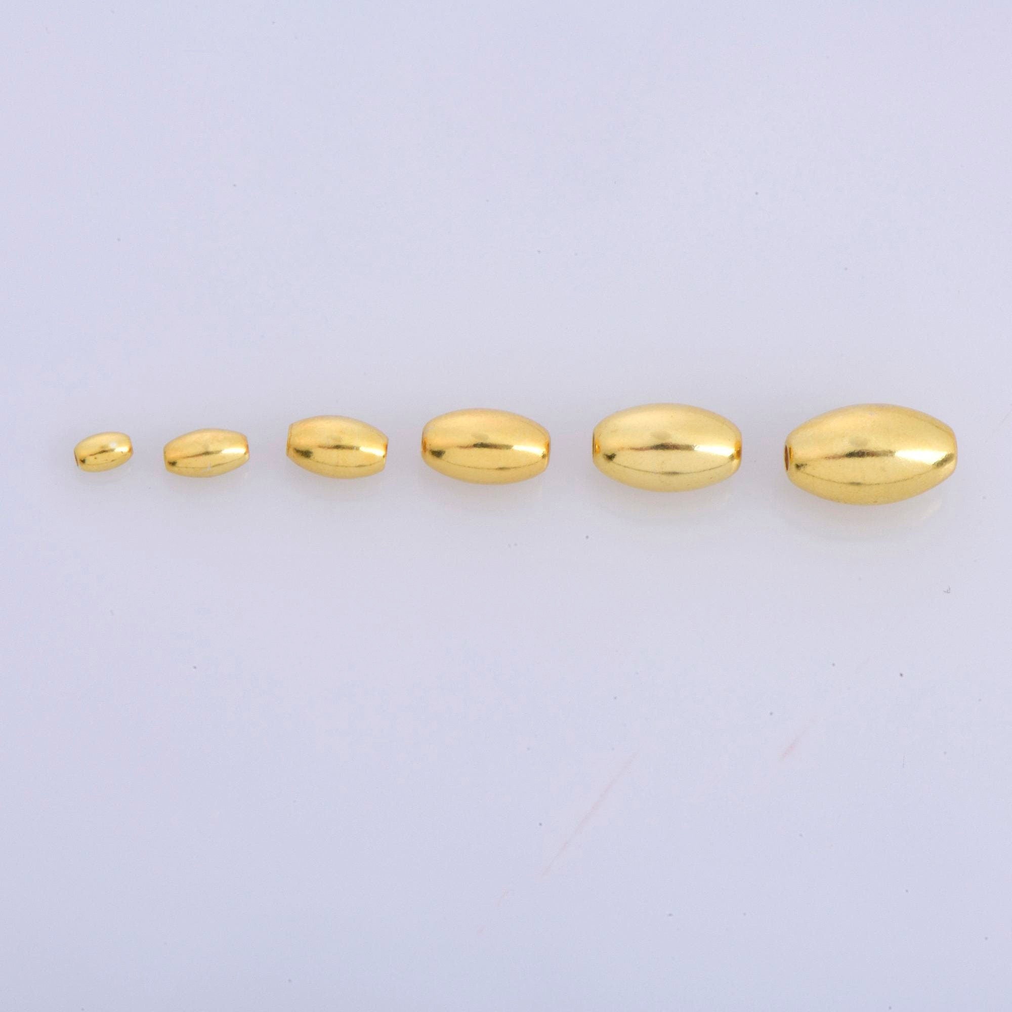 24K Gold 4.5 to 13.5mm Plated Rice Shape Beads, 925 Silver Oval Beads in Gold Vermeil, Smooth Seamless Olive Beads, Jewelry Supplies, VM1A-F